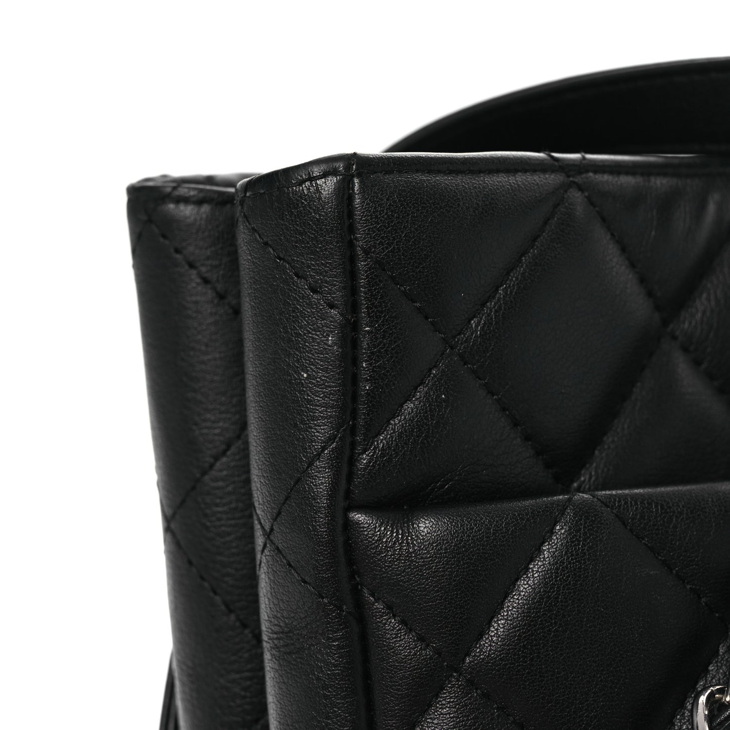 Calfskin Quilted Large CC Shopping Tote Black
