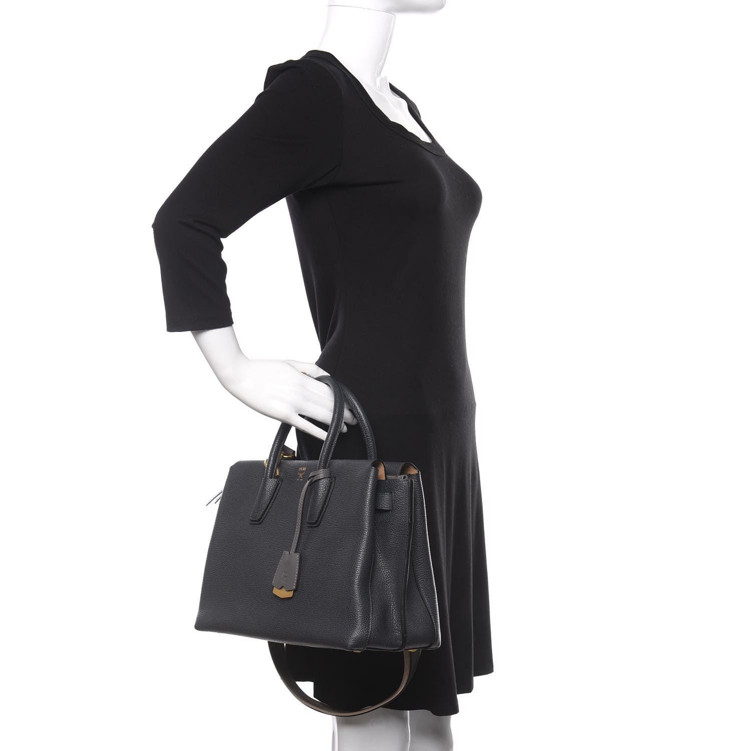 MCM Grained Calfskin Medium Milla Tote Phantom Grey 3 of 10