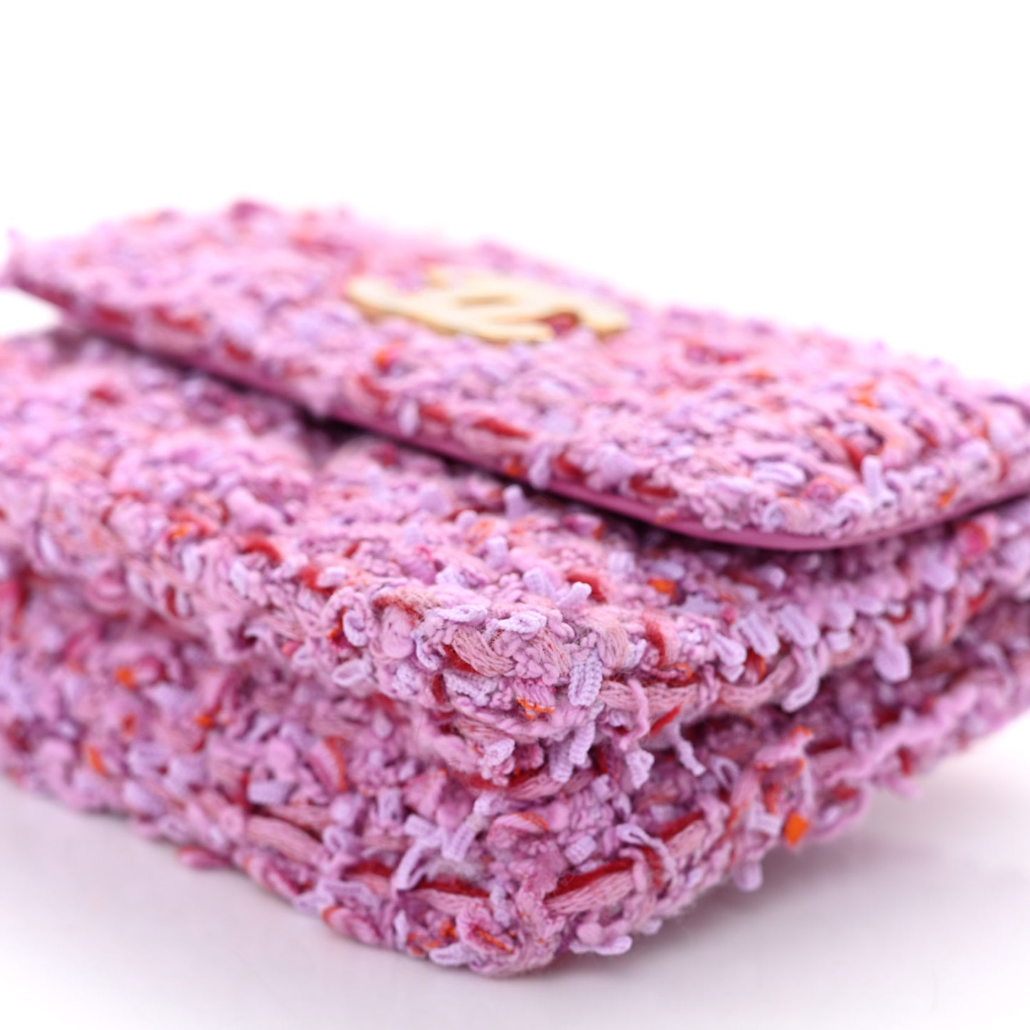 Tweed Enamel Quilted Pending CC Flap Belt Bag Pink Purple