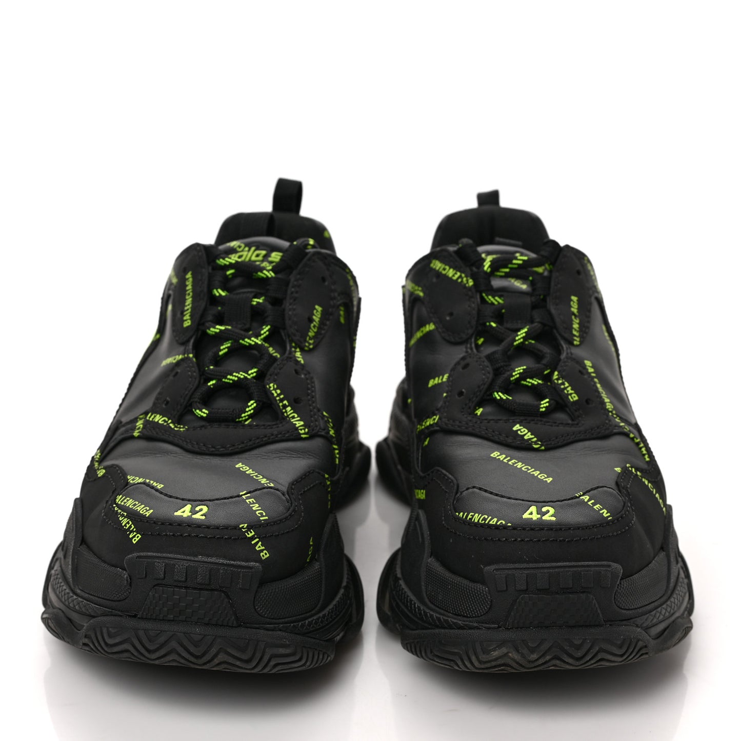 Technical Fabric Allover Logo Mens Triple S Sneakers 42 Black Fluo Yellow