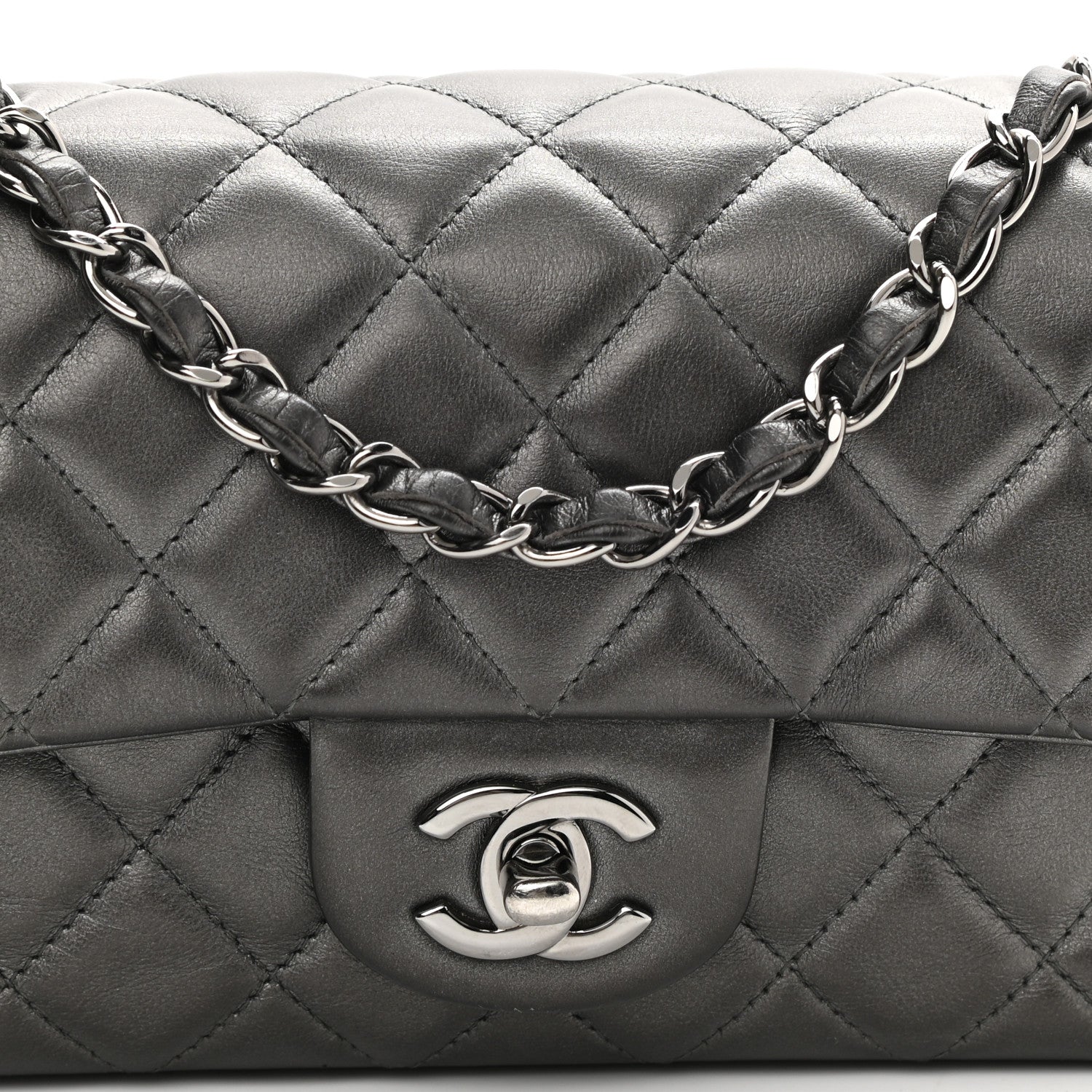 Chanel Iridescent Calfskin Quilted Mini Rectangular Flap Charcoal Grey 7 of 9