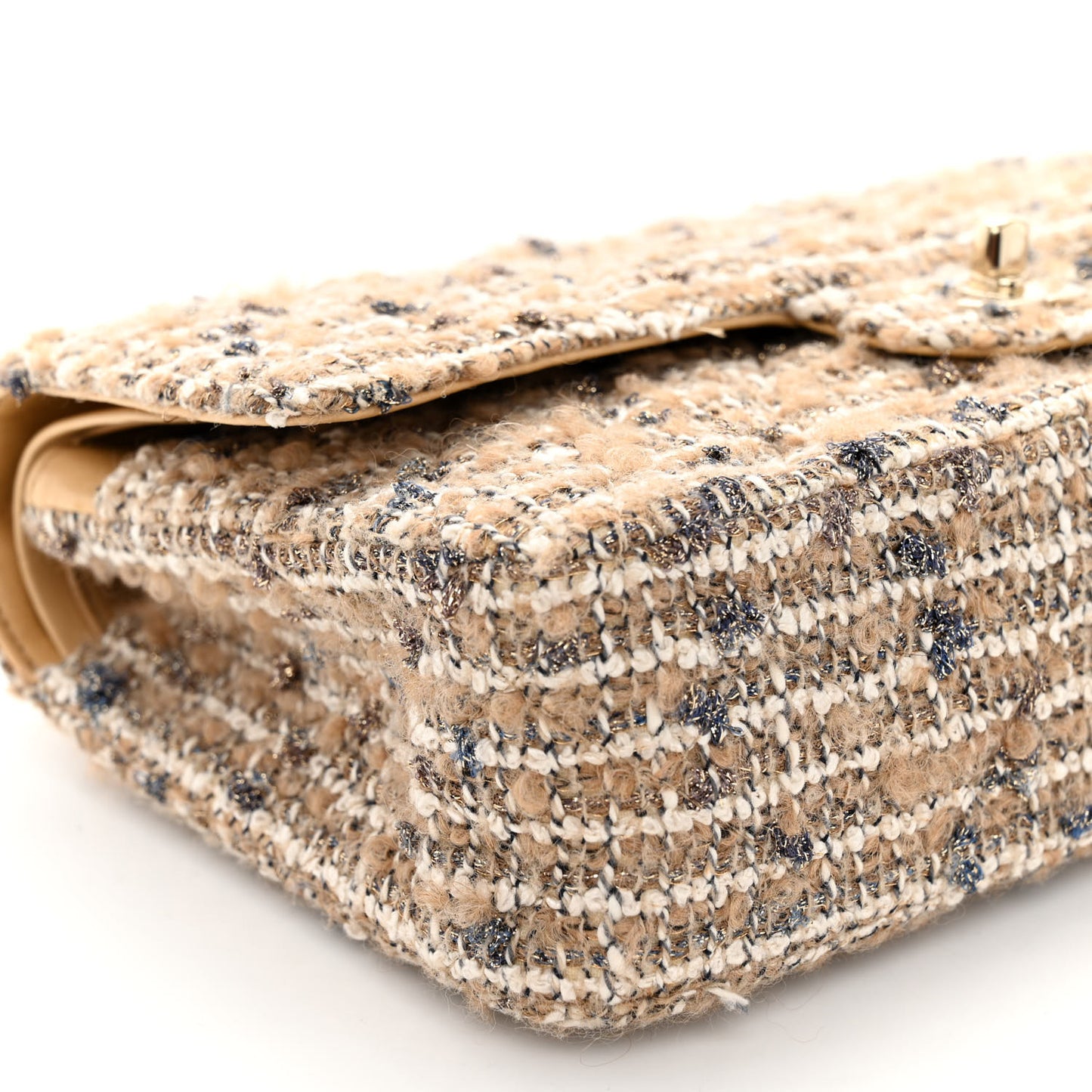 Tweed Quilted Medium Double Flap Beige Gold Multicolor