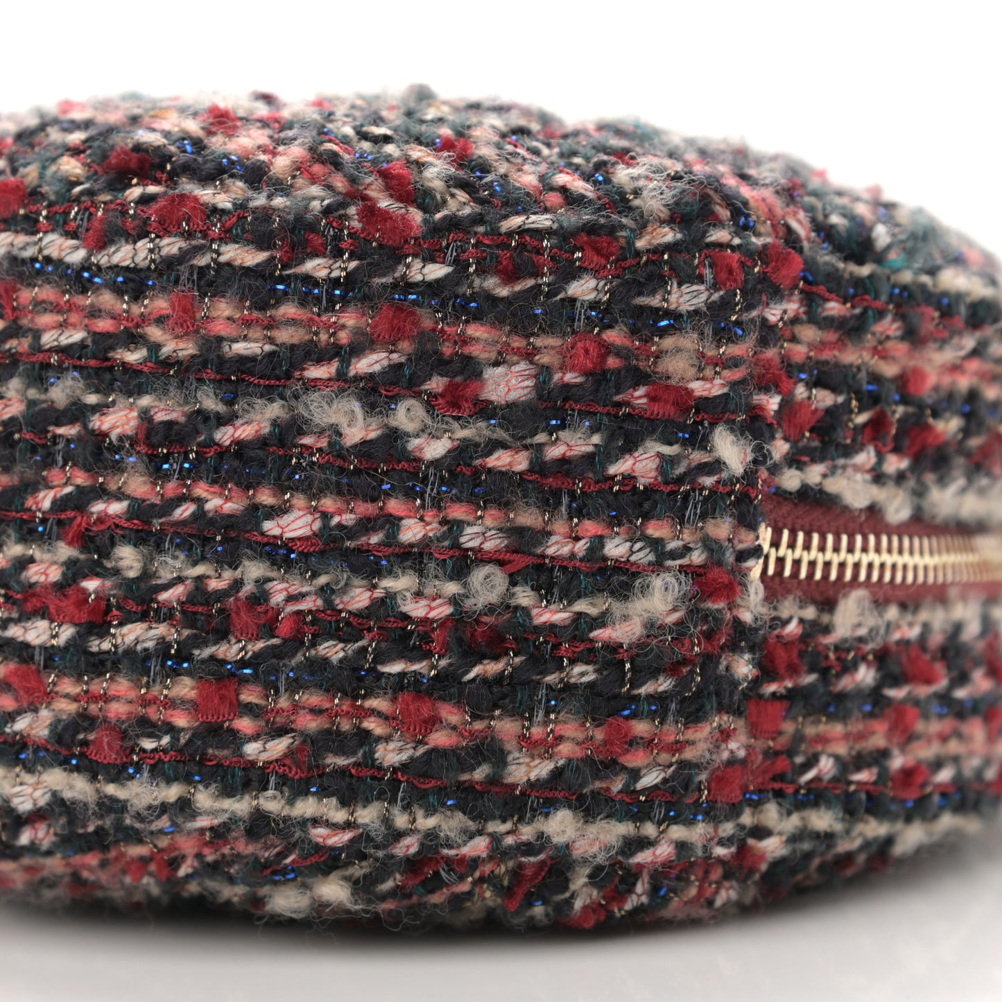Tweed Quilted Round Clutch With Chain Red