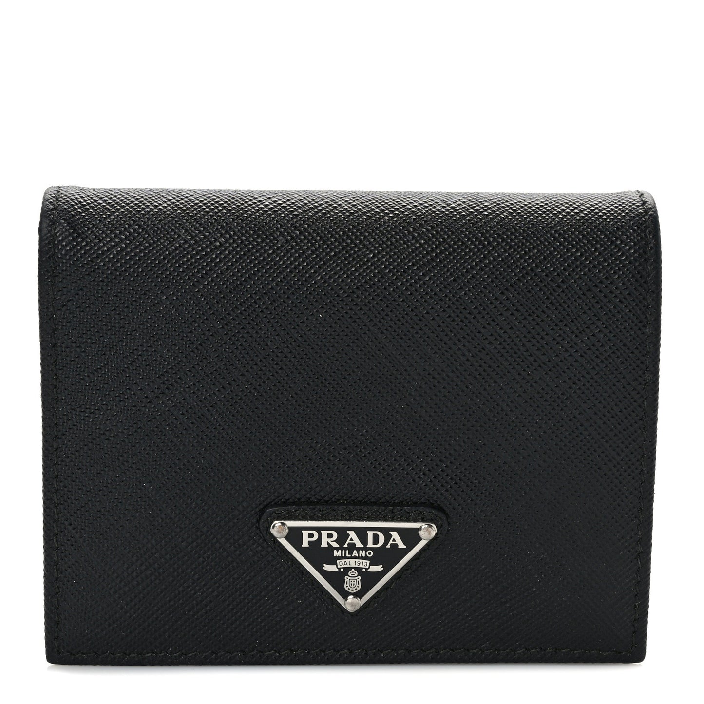 Saffiano Small Triangle Bi-Fold Wallet Black