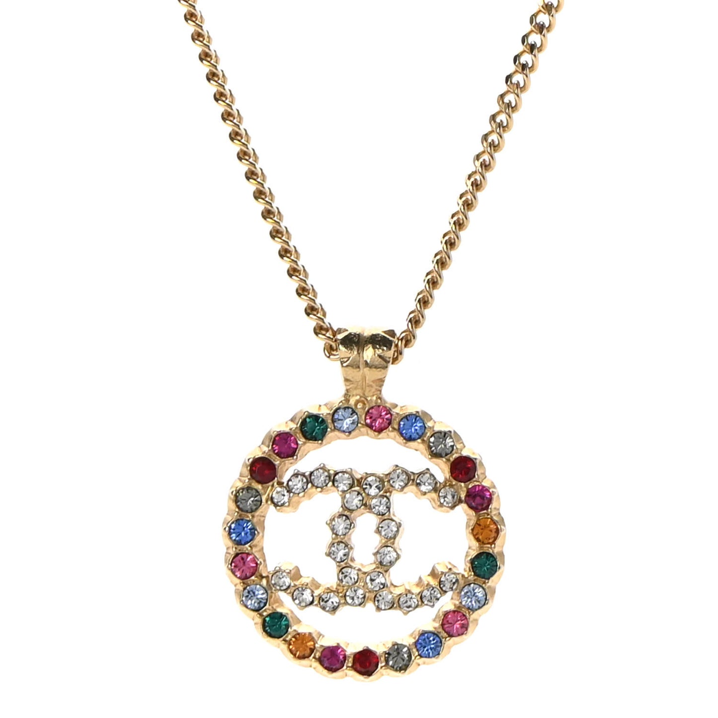 Crystal Over The Rainbow CC Pendant Necklace Gold Multicolor