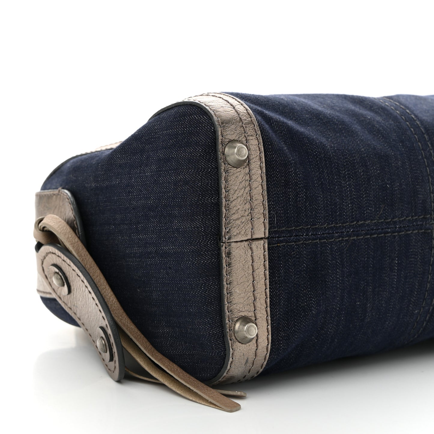 Metallic Calfskin Top Handle Bag Blue Silver