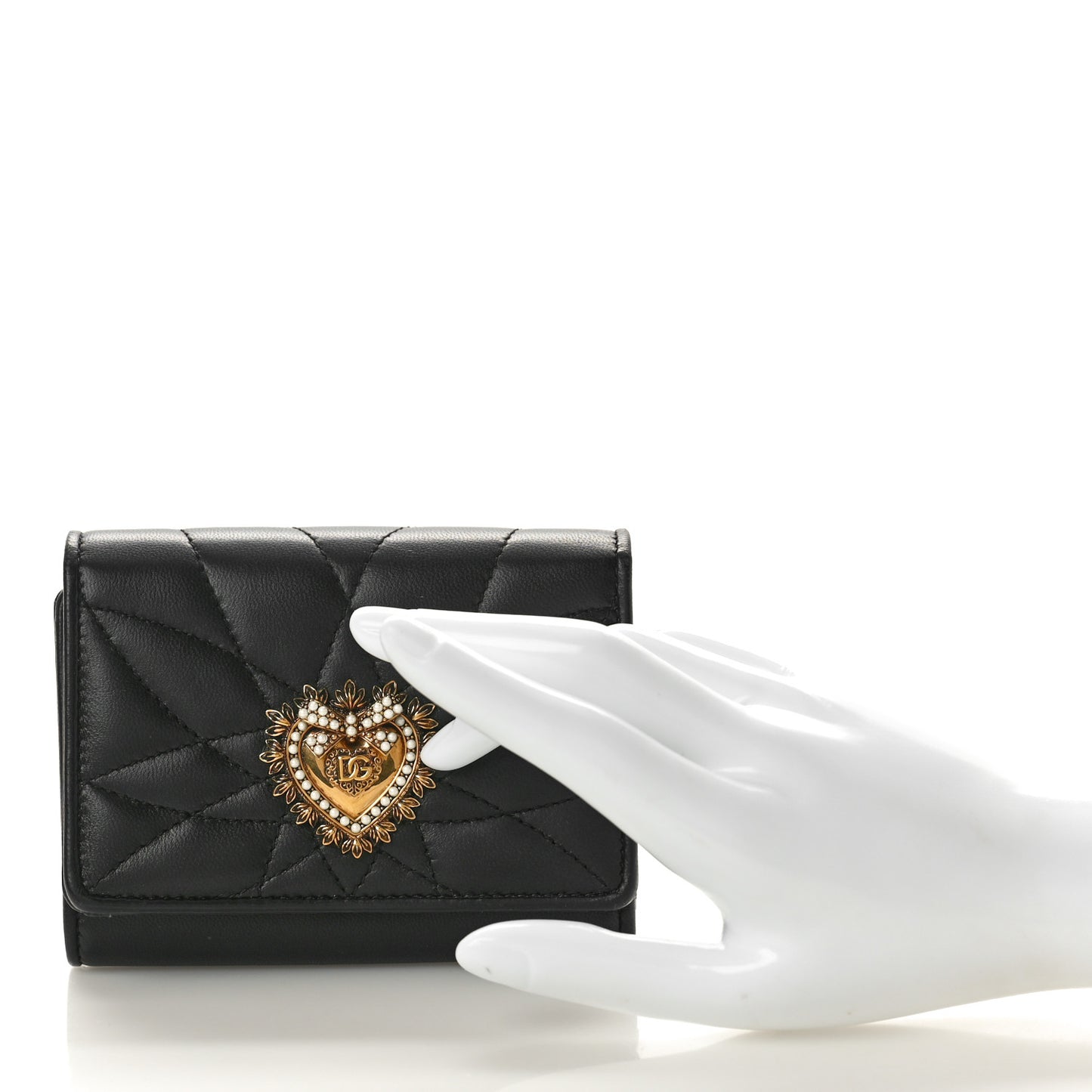 DOLCE GABBANA Nappa Quilted Small Devotion Continental Wallet Black