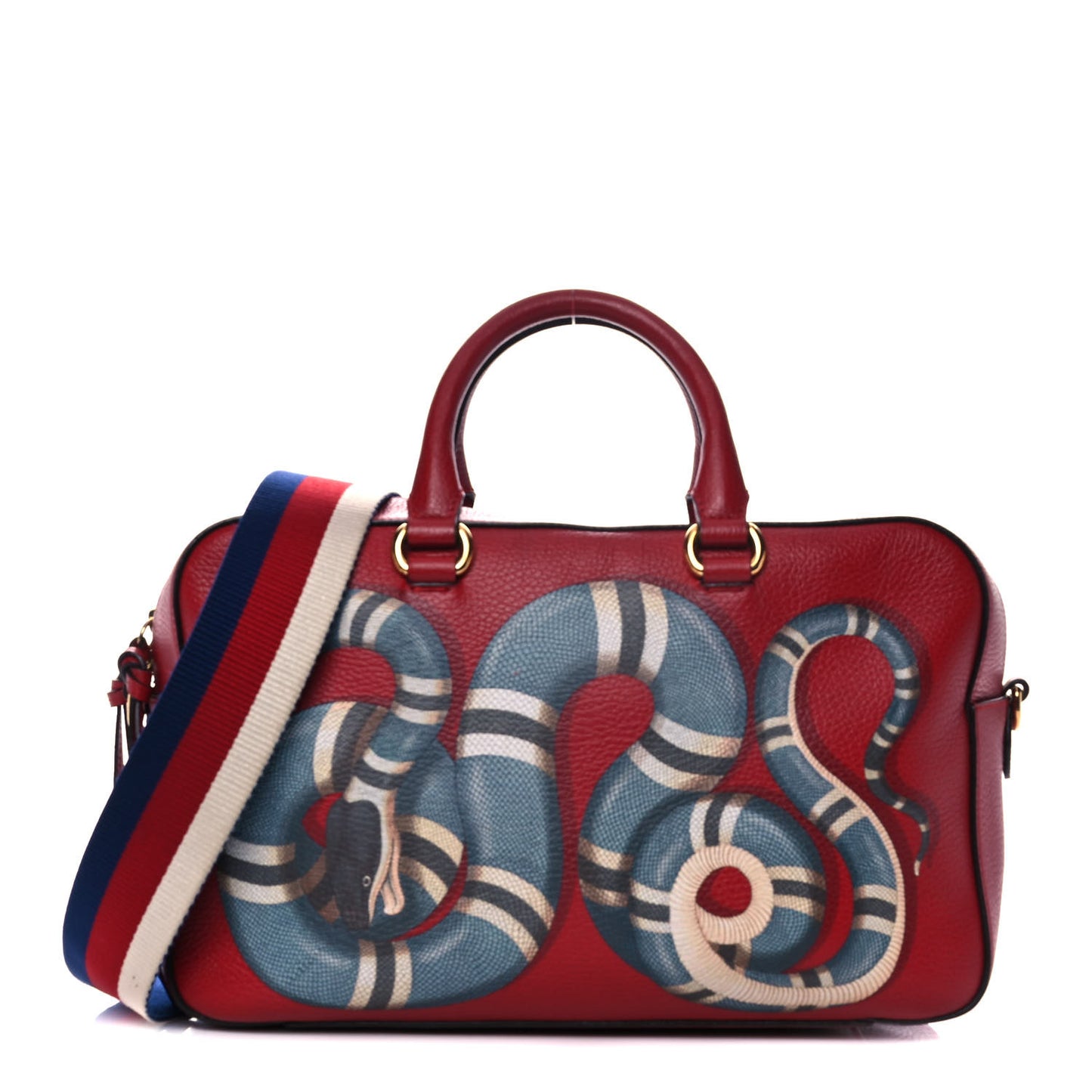 Calfskin Sylvie Web Kingsnake Print Top Handle Shoulder Bag Red