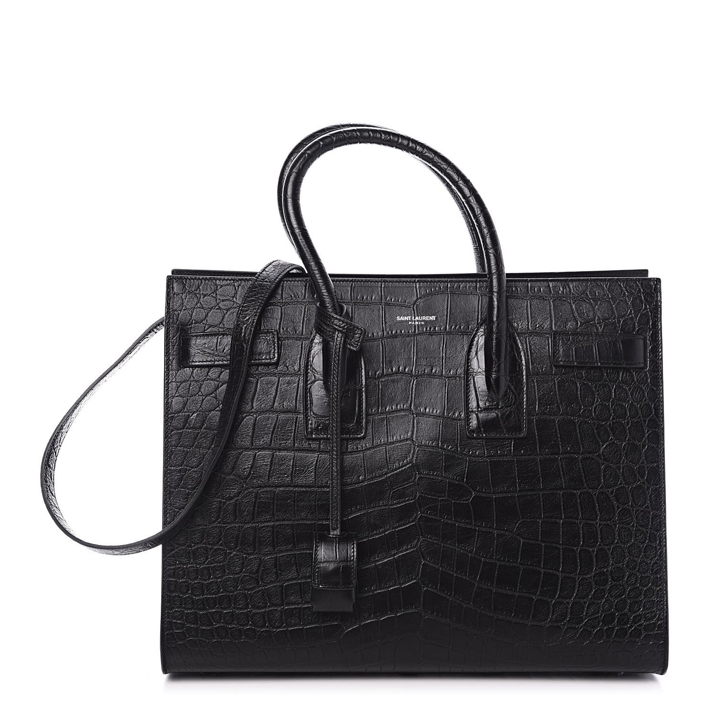 Calfskin Crocodile Embossed Small Sac de Jour Black