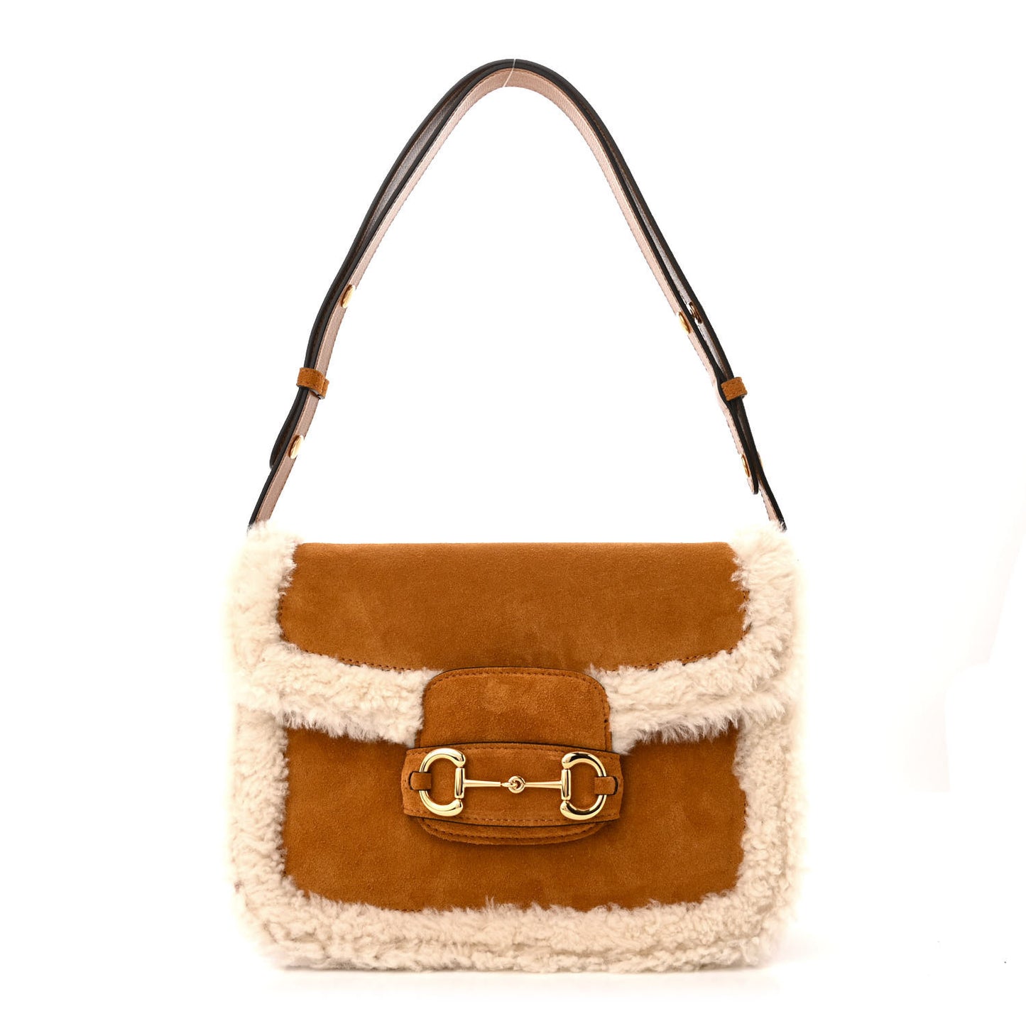 Suede Shearling Horsebit 1955 Shoulder Bag Brown