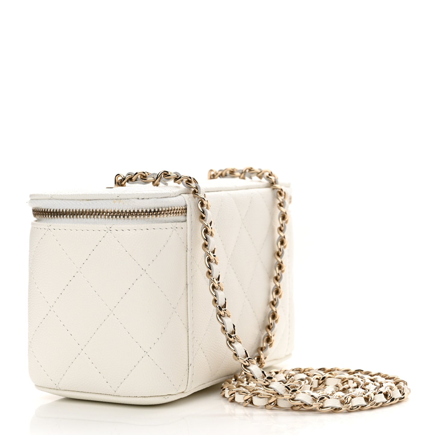 Caviar Quilted Small Vanity Case With Chain White