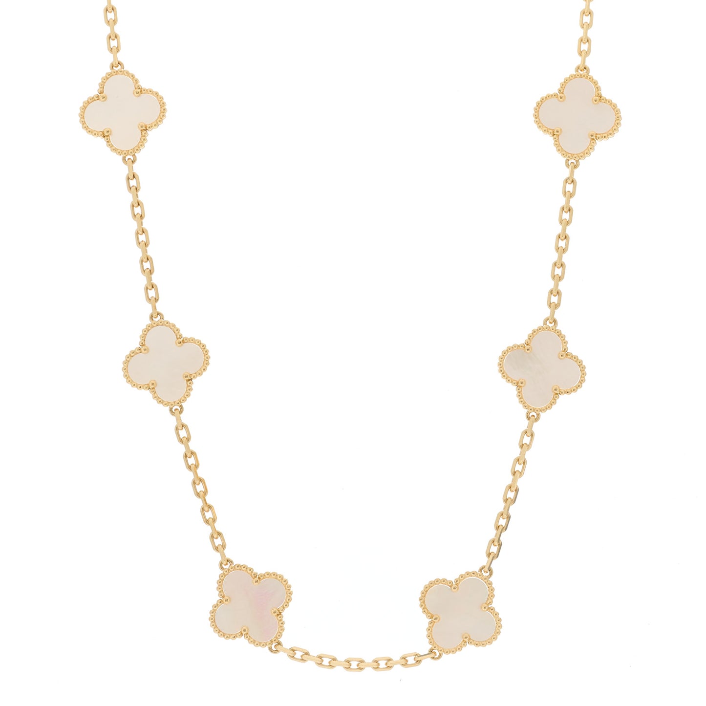 18K Yellow Gold Mother of Pearl 10 Motifs Vintage Alhambra Necklace