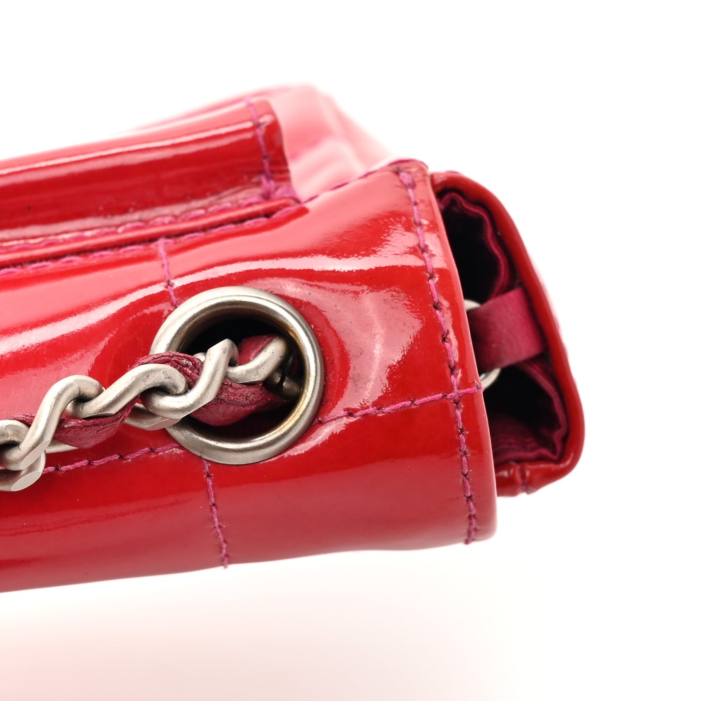 Patent Square Quilted Extra Mini Convertible Flap Belt Bag Red