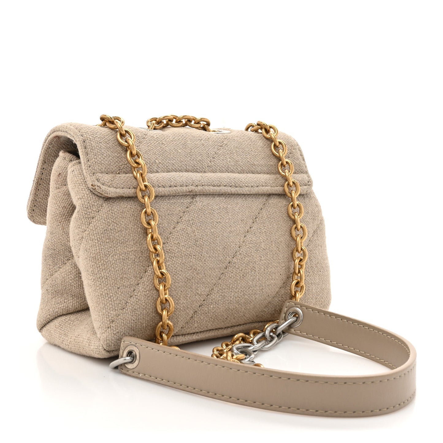 Linen Diagonal Quilted Jackhammer 17 Shoulder Bag Beige
