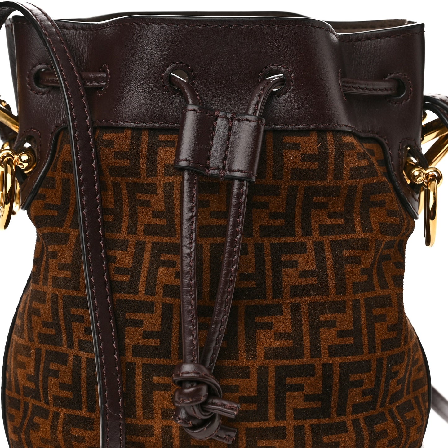 Suede Vitello King F is Fendi Micro FF Mini Mon Tresor Bucket Bag Sigaro Marrone Ebano