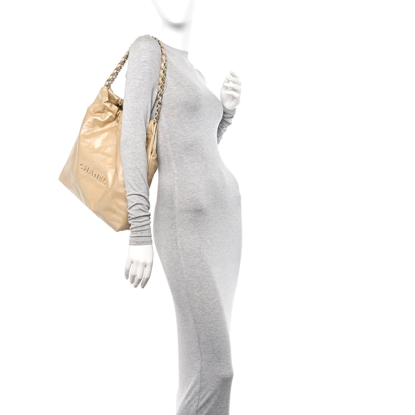 Shiny Crumpled Calfskin Quilted Chanel 22 Gold
