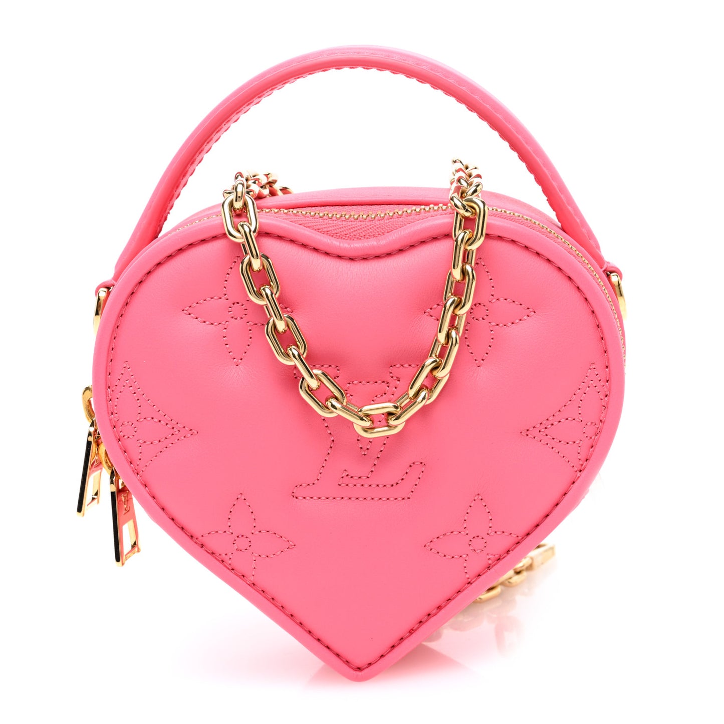 Calfskin Embroidered Monogram Pop My Heart Bag Pouch Dragon Fruit Pink