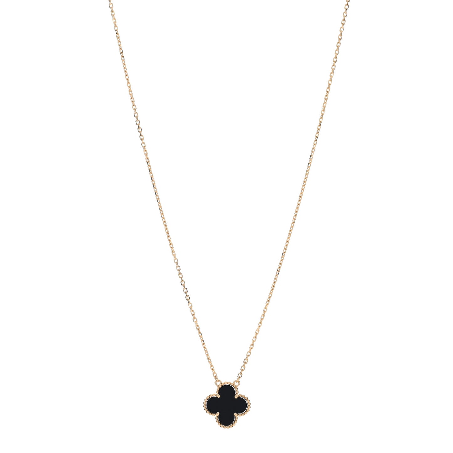 18K Yellow Gold Black Onyx Vintage Alhambra Pendant Necklace