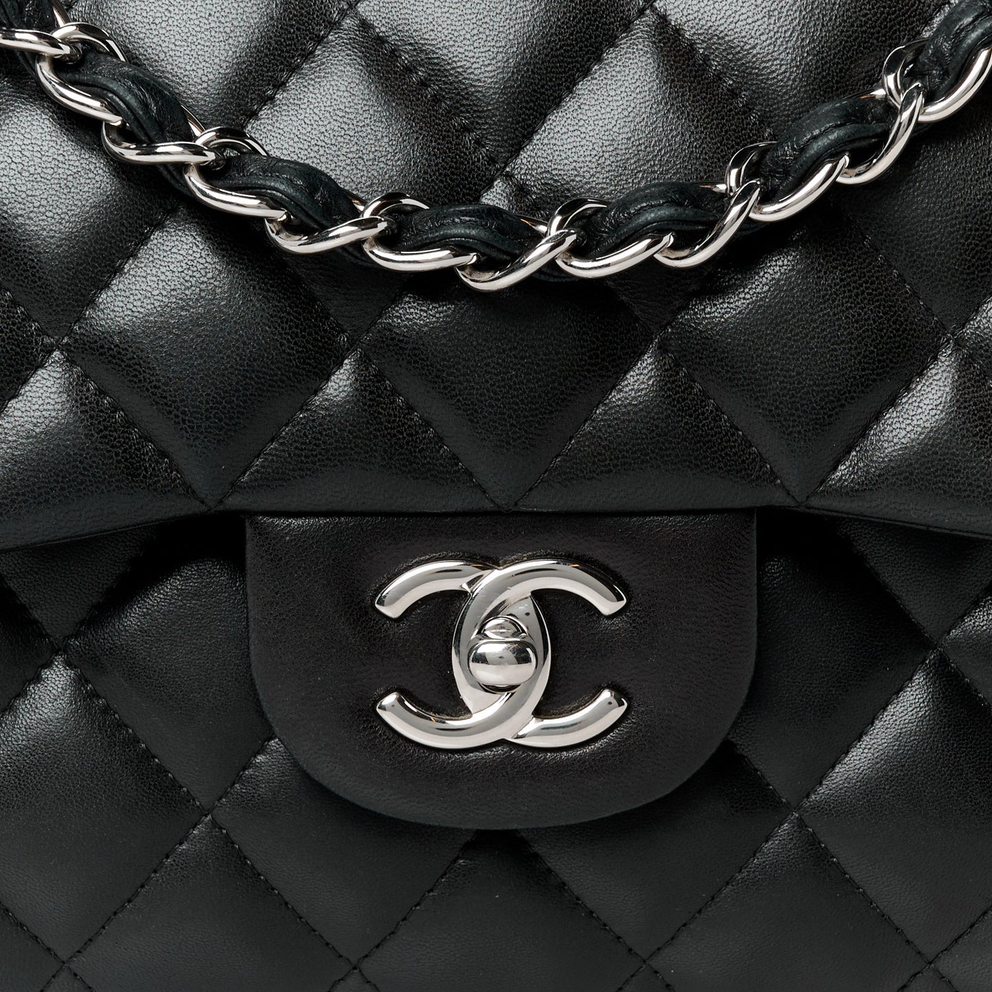 Lambskin Quilted Jumbo Double Flap Black