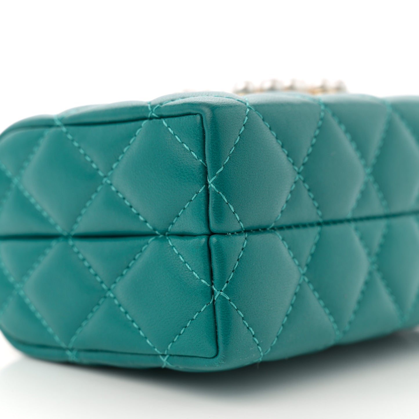 Lambskin Quilted Pearl CC Vanity Case Turquoise