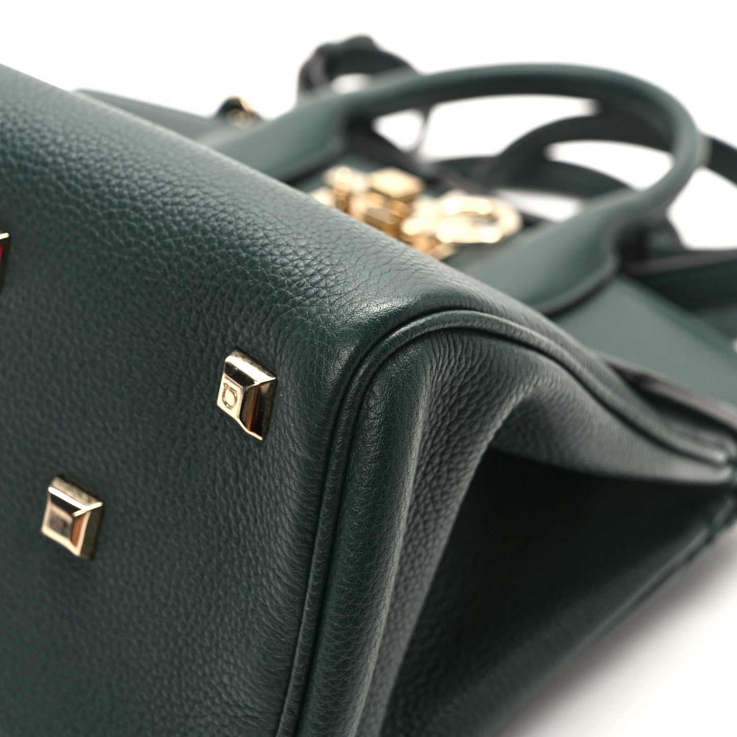 Hammered Calfskin Medium Studio Top Handle Bag Dark Green