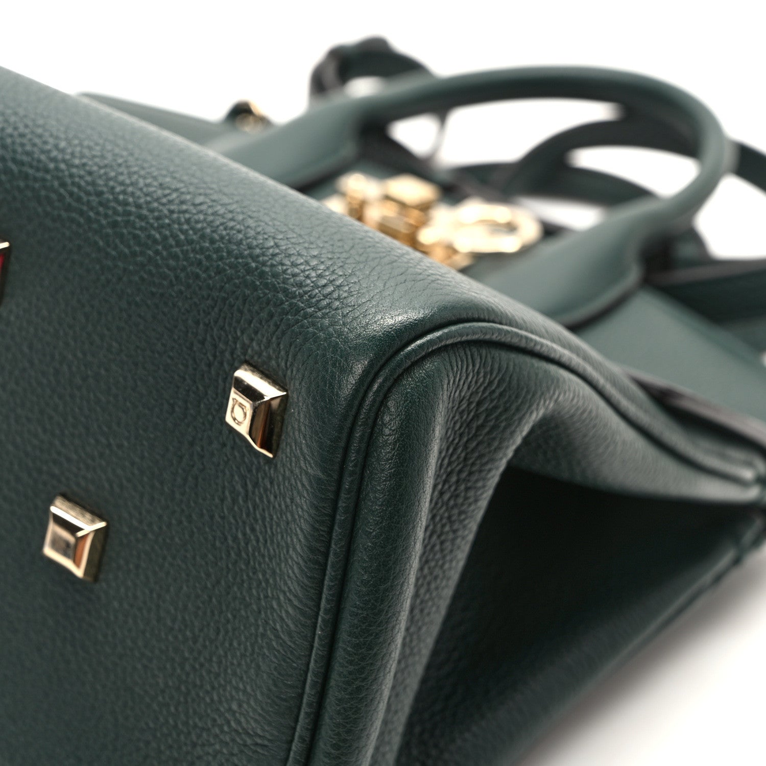Salvatore Ferragamo Hammered Calfskin Medium Studio Top Handle Bag Dark Green 12 of 15