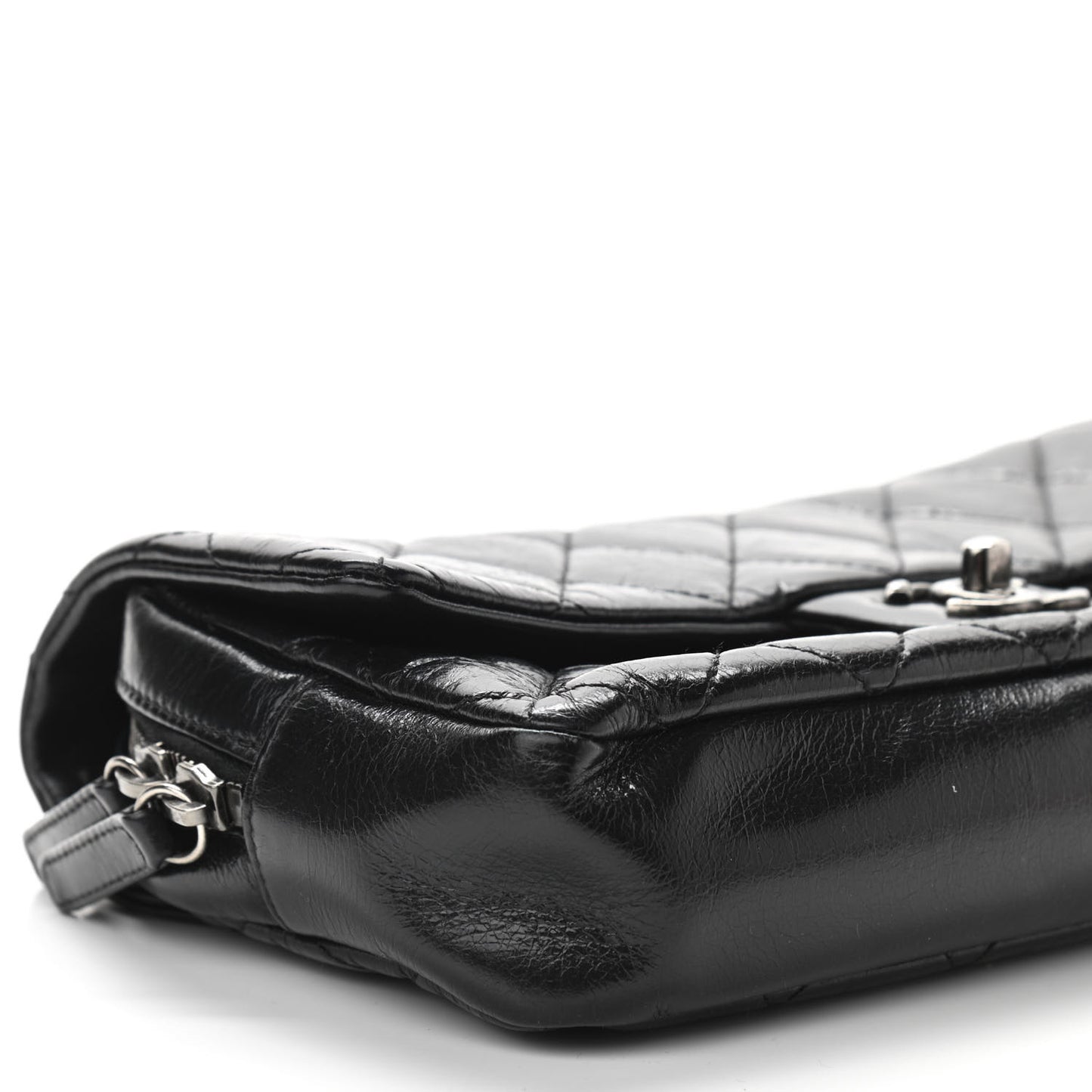 Glazed Calfskin Quilted Medium Duo Color Flap Black