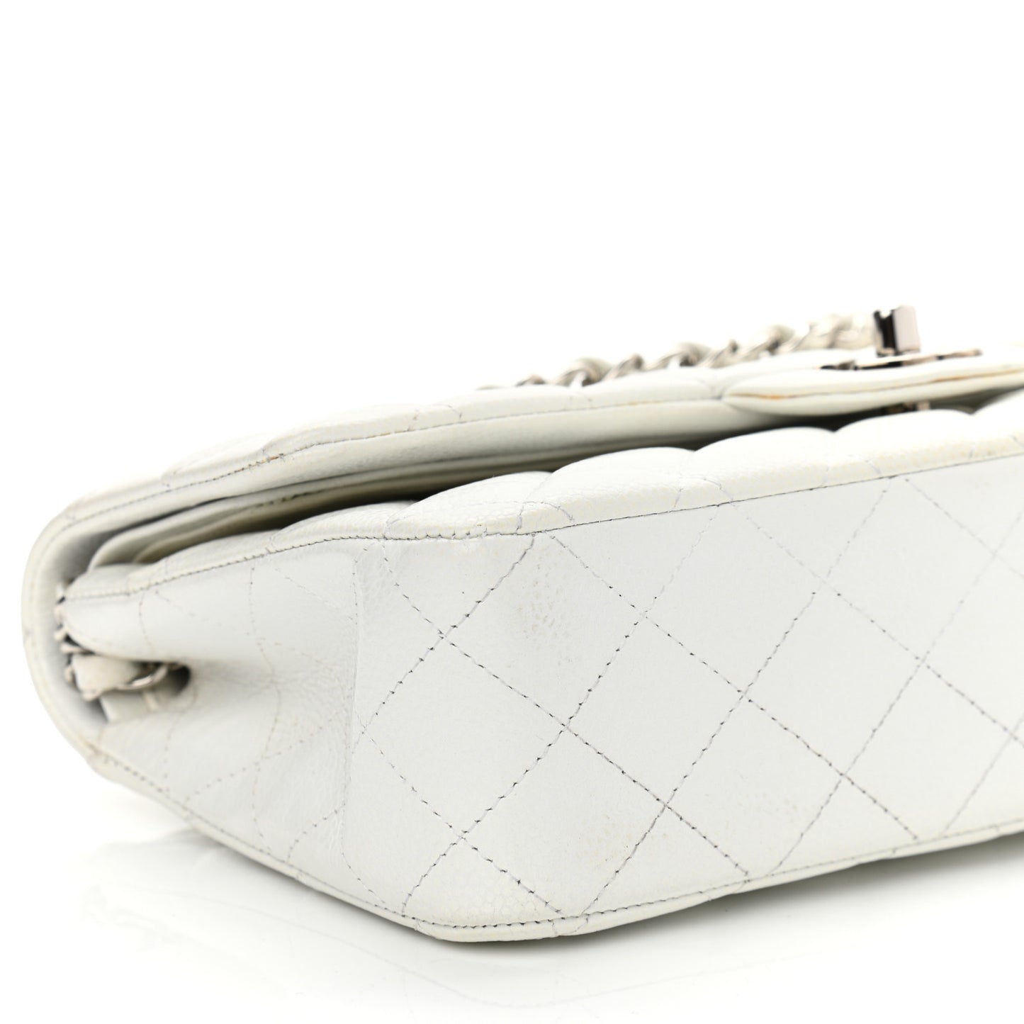 Caviar Quilted Medium Double Flap White