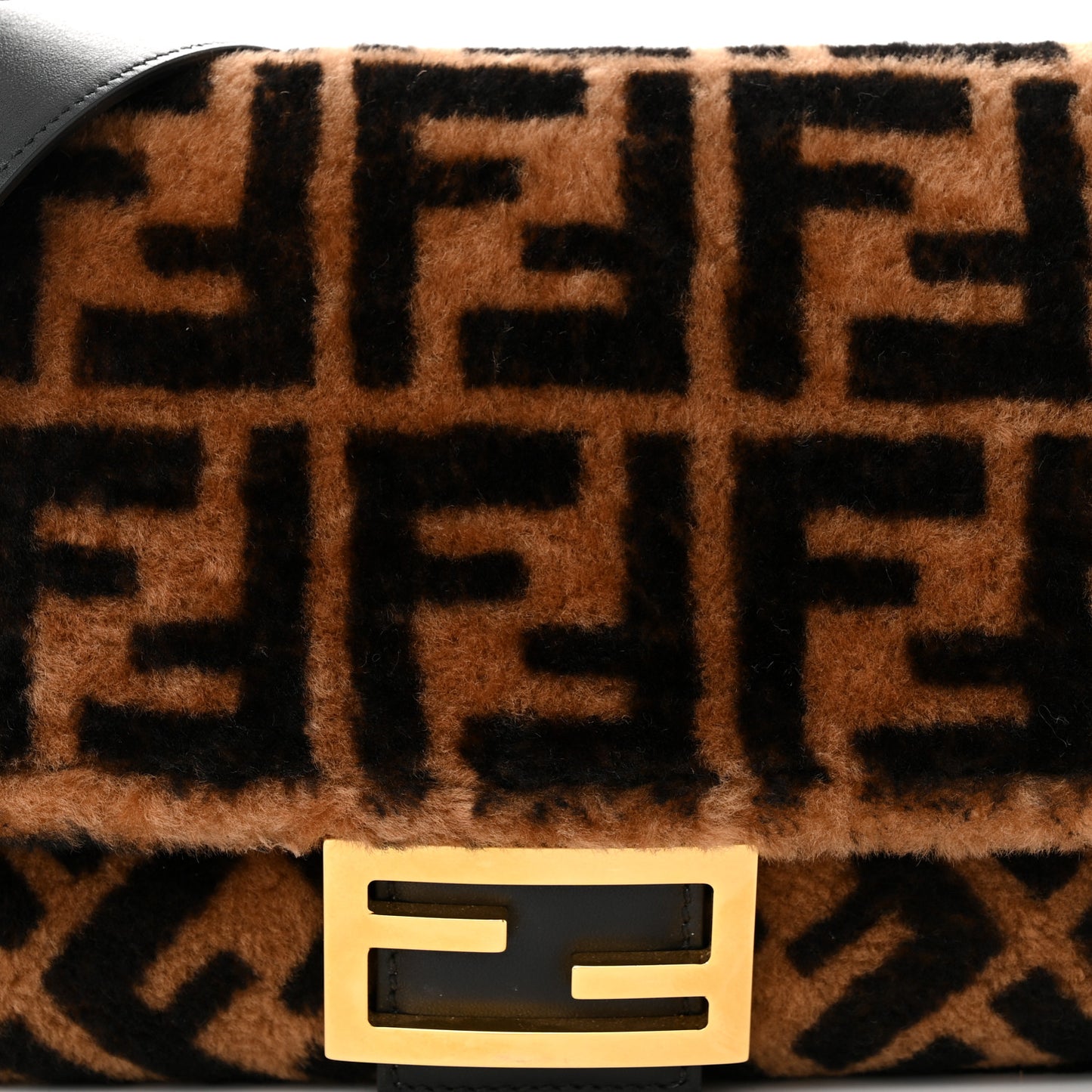 Shearling Vitello Dolce Macro FF 1974 Large Baguette Tobacco Black