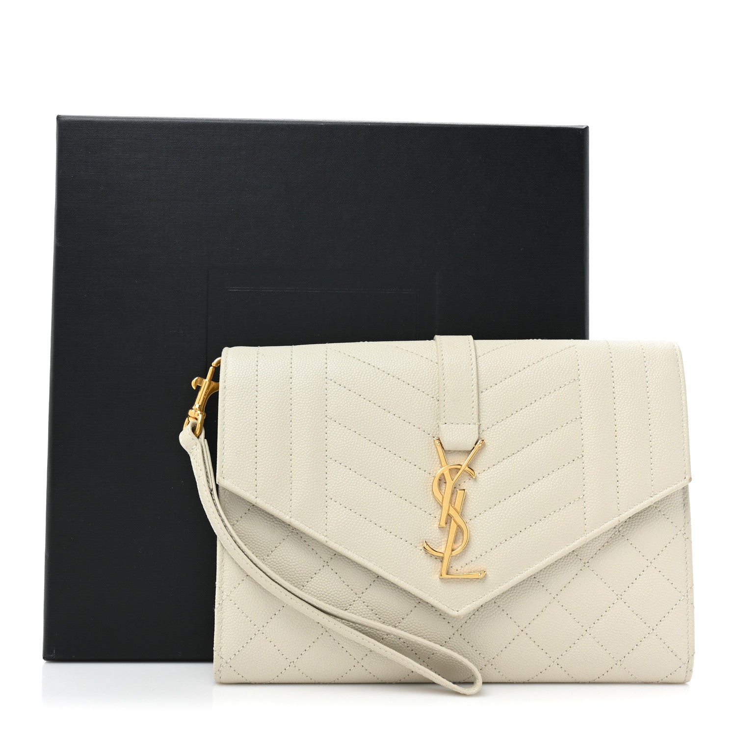 Saint Laurent Grain De Poudre Textured Mixed Matelasse Triquilt Monogram Clutch Blanc Vintage 17 of 17