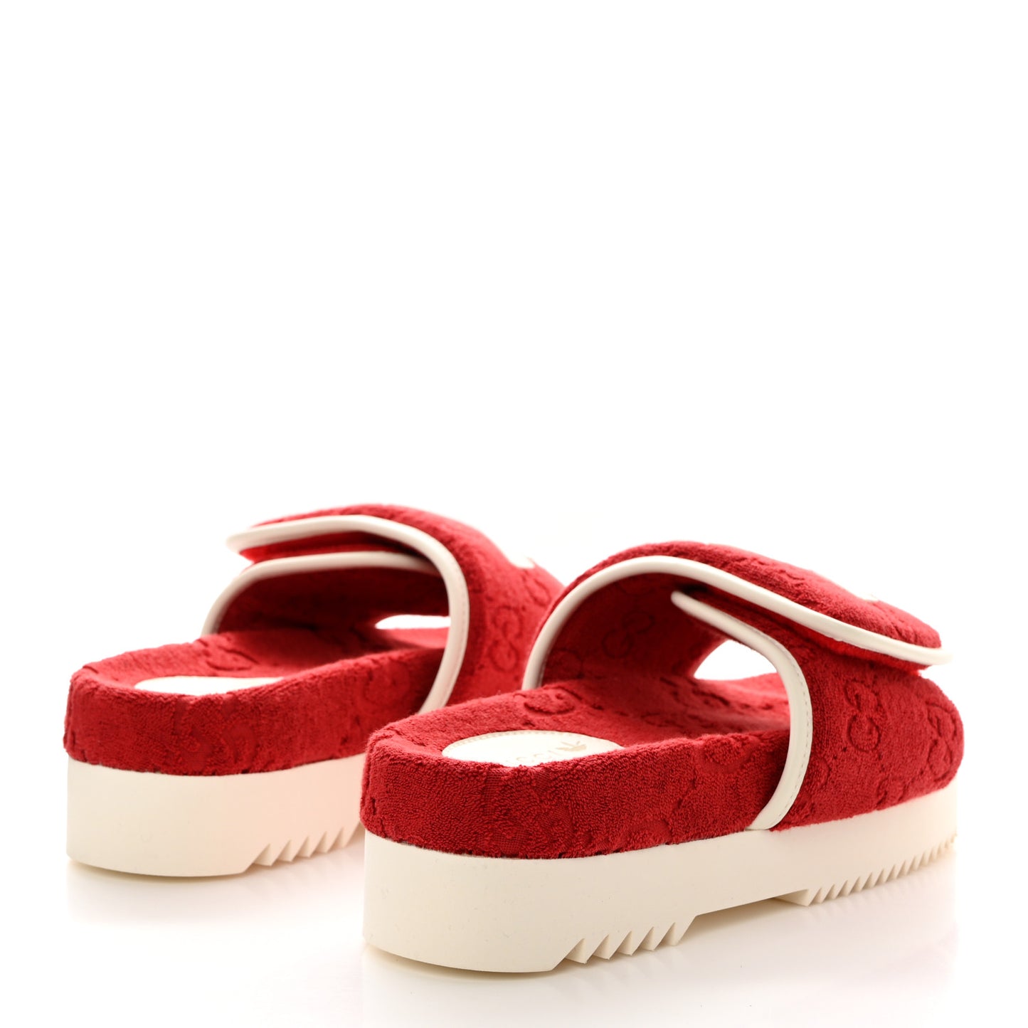 X ADIDAS Terry Cloth Trefoil GG Monogram Womens Platform Sandals 37 Maple Red Off White