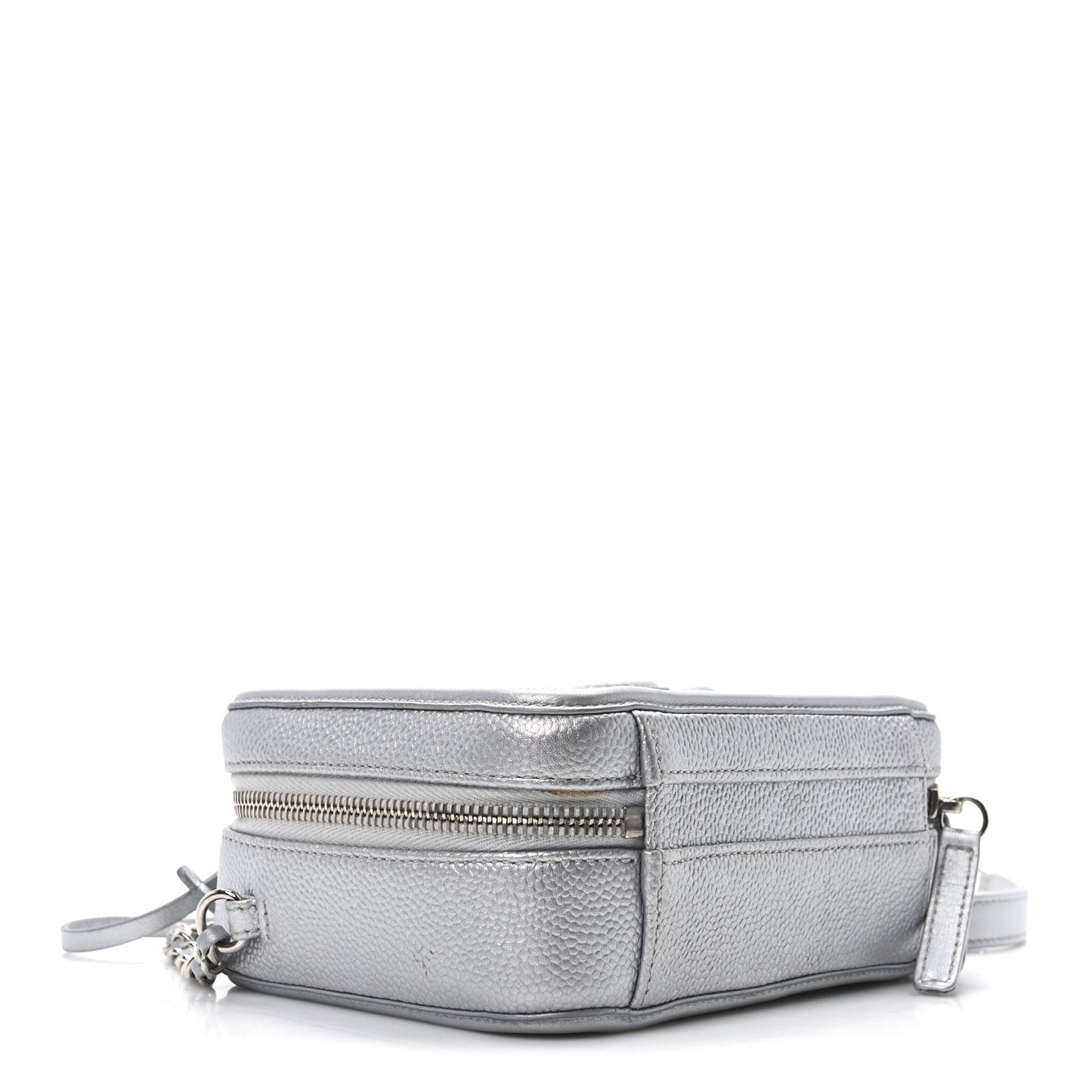 Metallic Caviar Quilted Small CC Filigree Vanity Case Silver