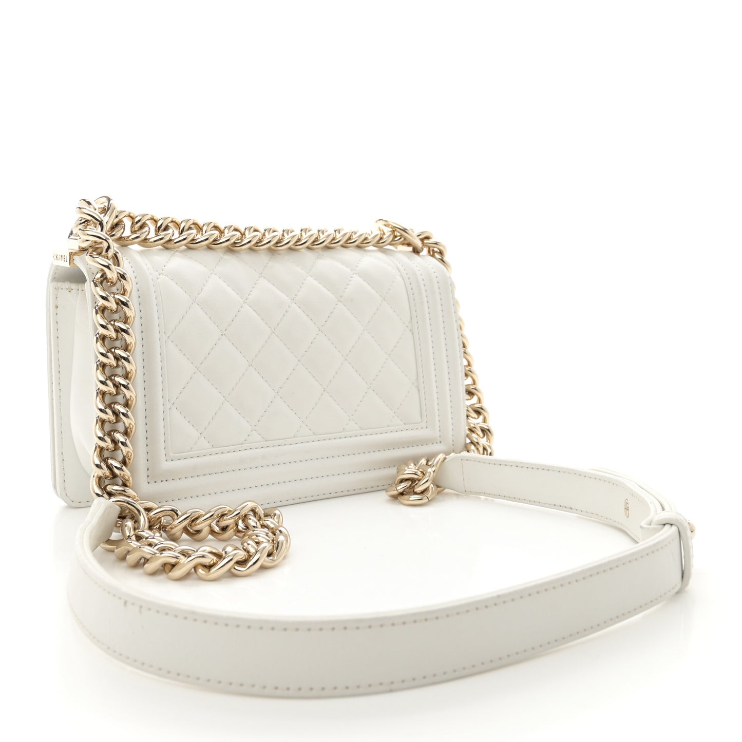 Lambskin Quilted Small Boy Flap White