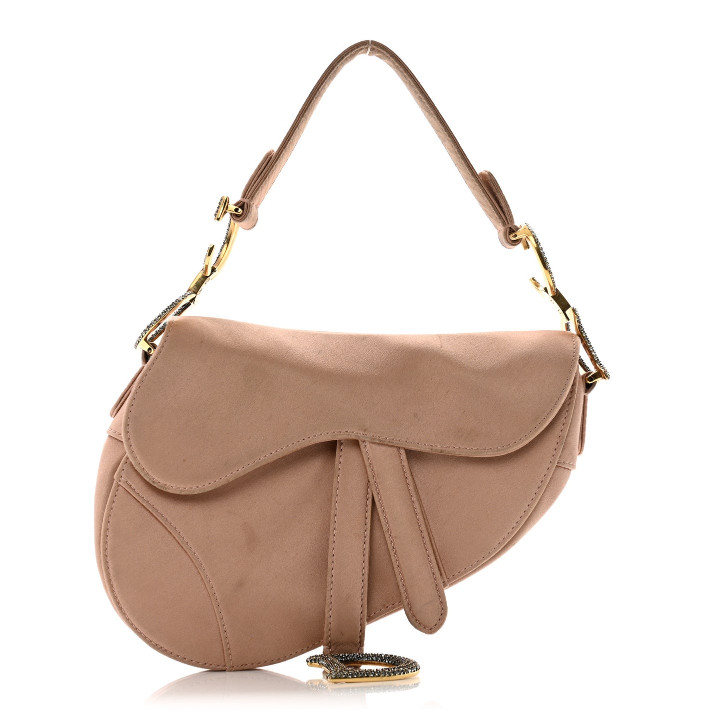 Satin Crystal Mini Saddle Bag Powder Beige