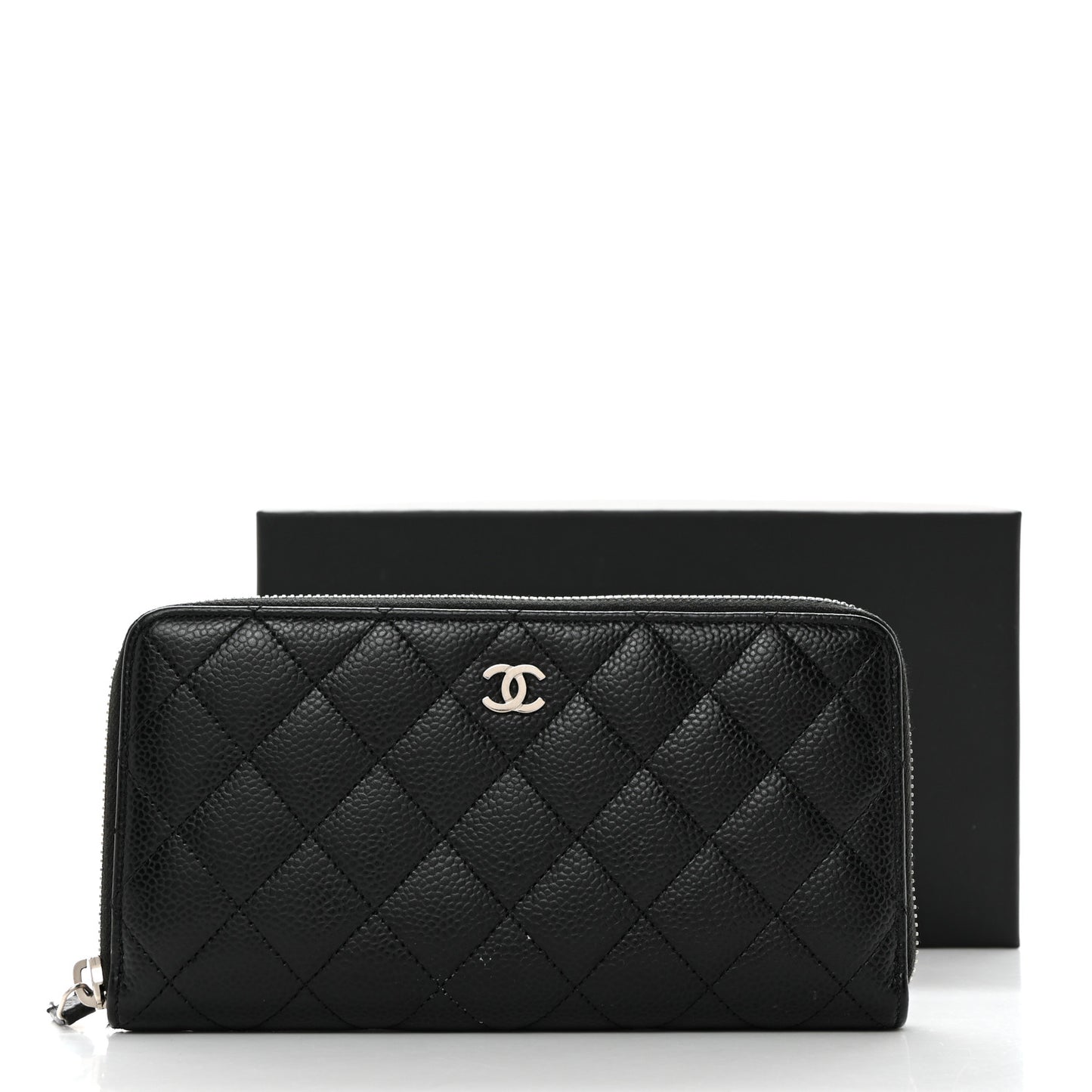 Caviar Quilted Large Gusset Zip Around Wallet Black