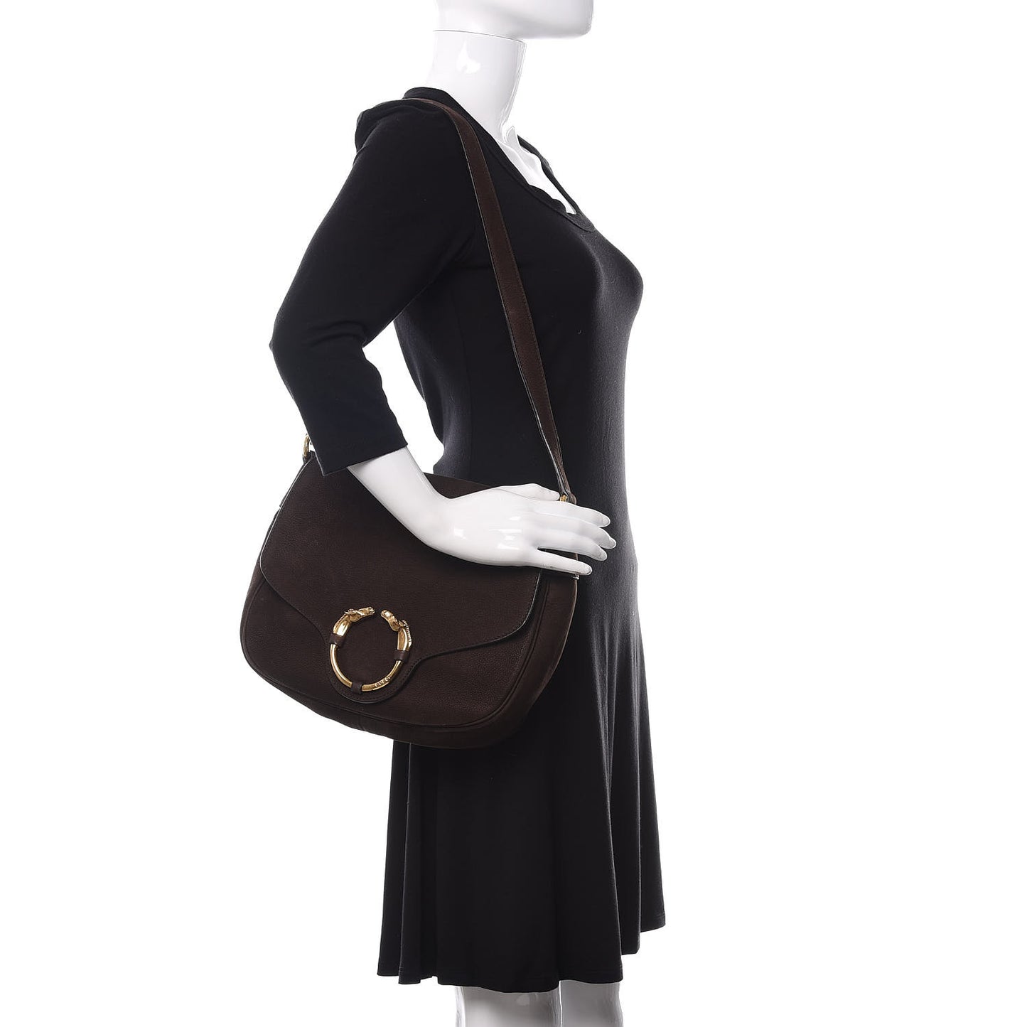 Nubuck Ribot Horse Heads Flap Bag Brown