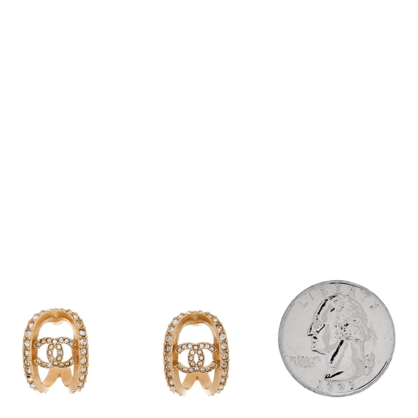 Crystal Strass CC Double Hoop Earrings Gold