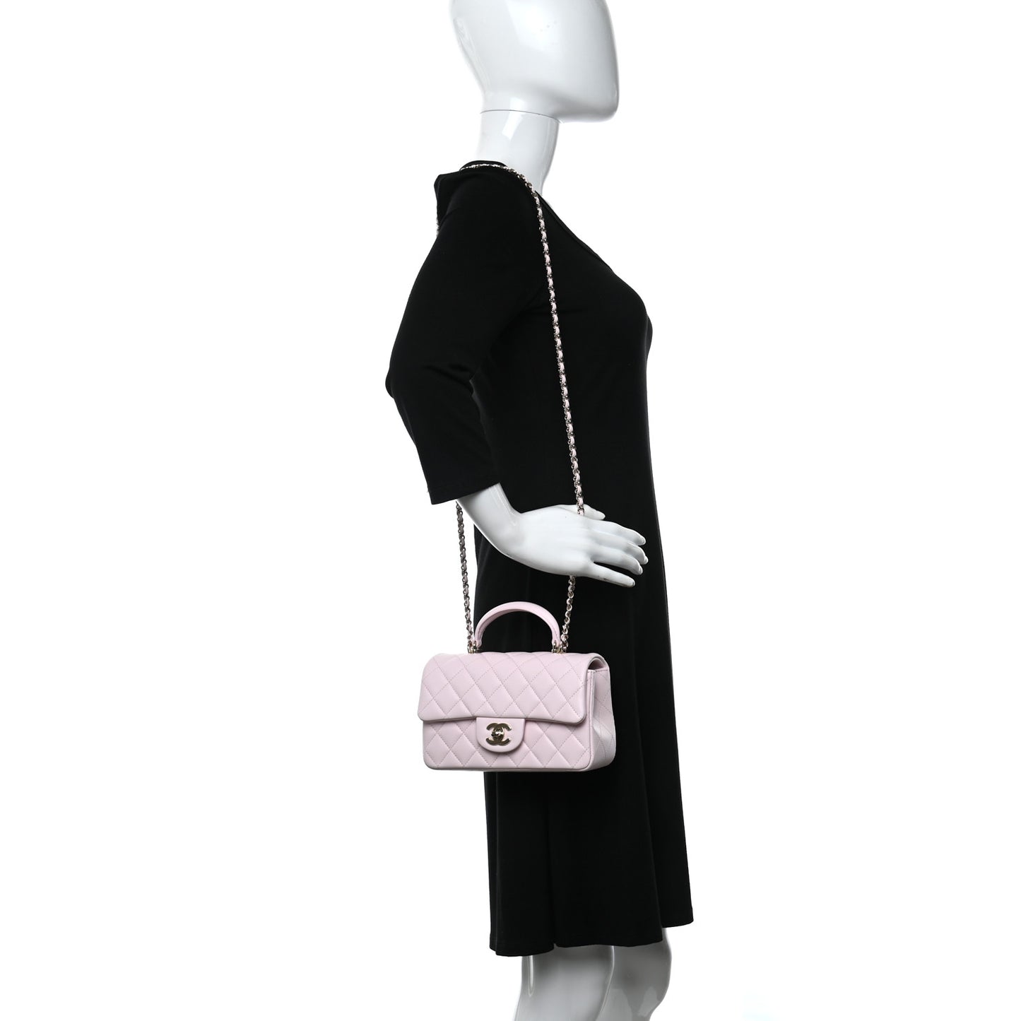 Lambskin Quilted Mini Top Handle Rectangular Flap Light Pink