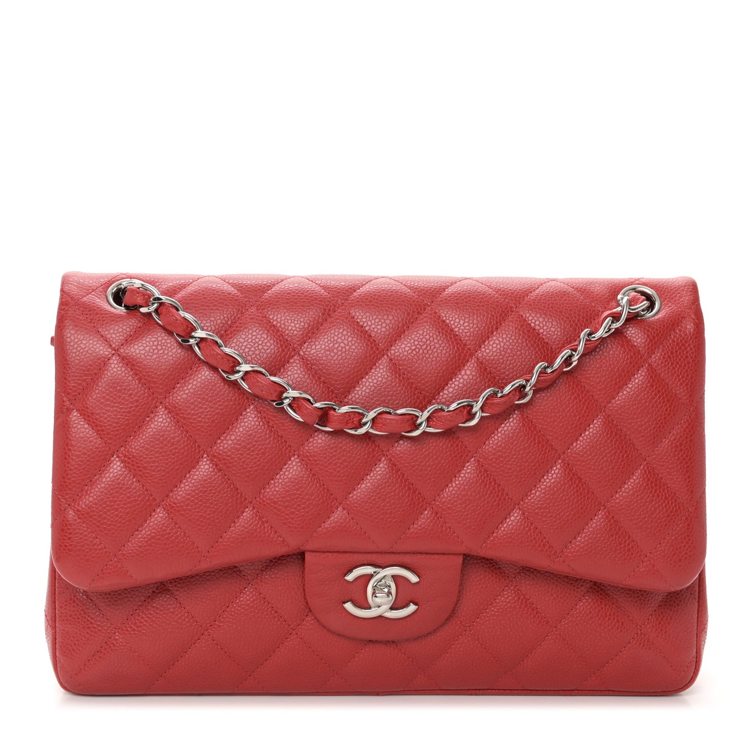 Caviar Quilted Jumbo Double Flap Red