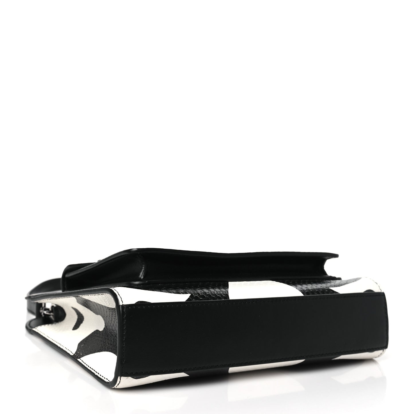 Calfskin Snakeskin Cow Print Mini Pocket Bag Black White