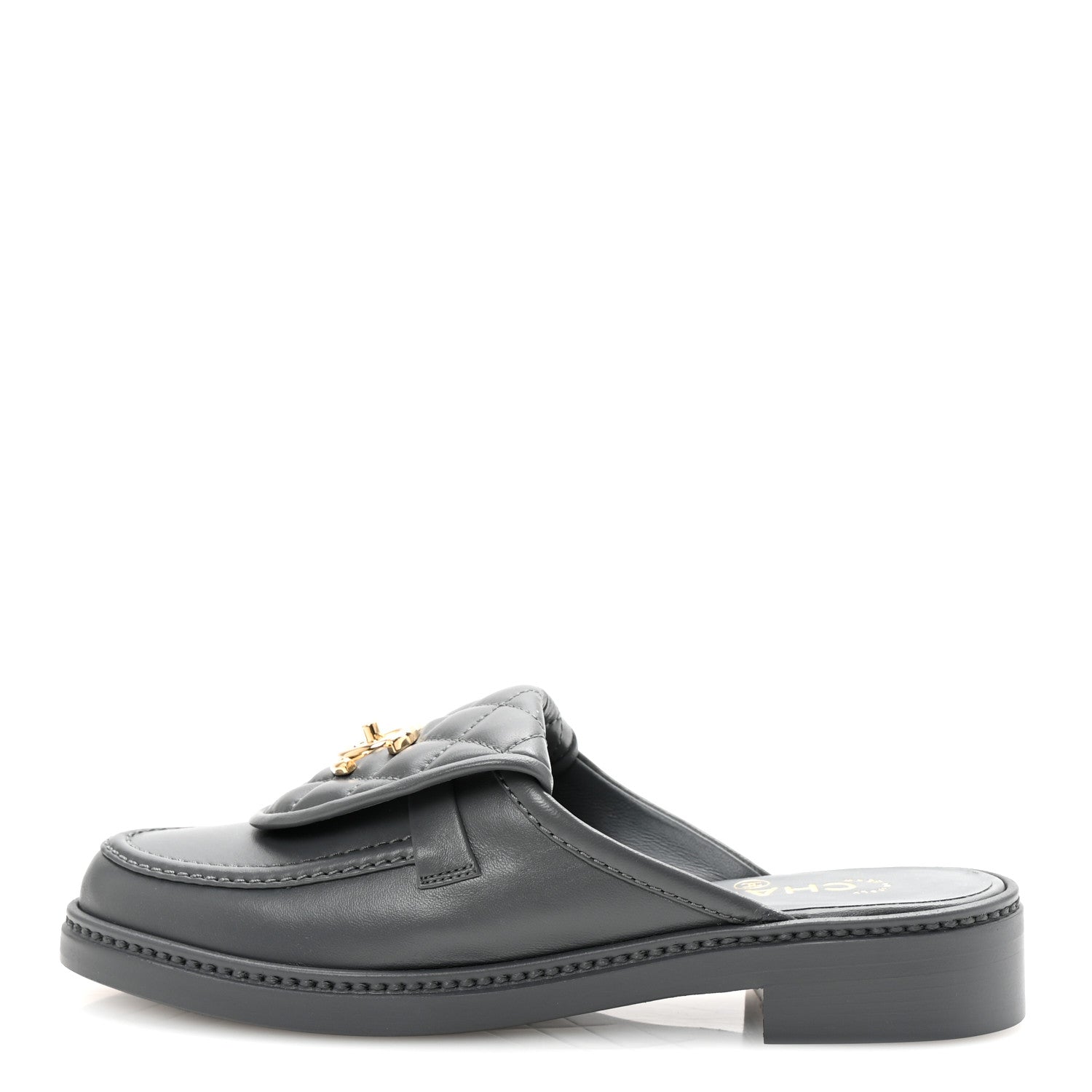 靴 Chanel CC Mules 37 1/2 Chanel Lambskin Quilted CC Turnlock Mules 37 Dark Gray 1769128