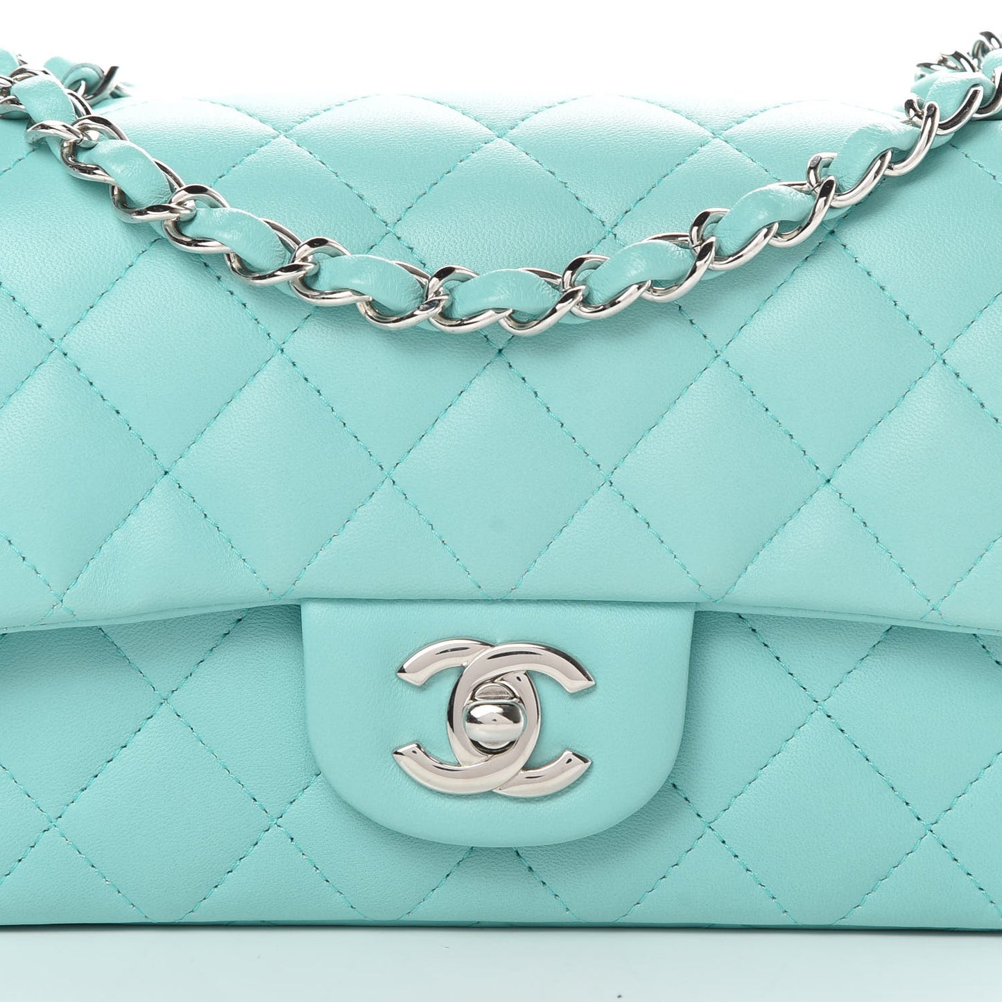 Lambskin Quilted Mini Rectangular Flap Light Blue