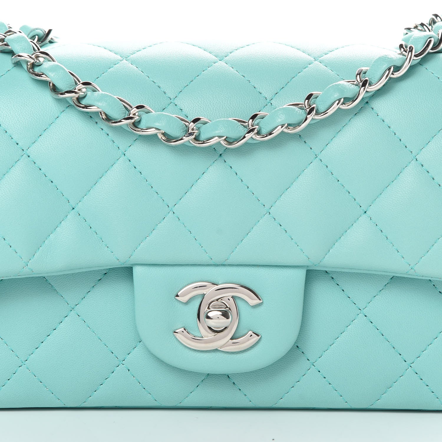 Chanel Lambskin Quilted Mini Rectangular Flap Light Blue 8 of 14