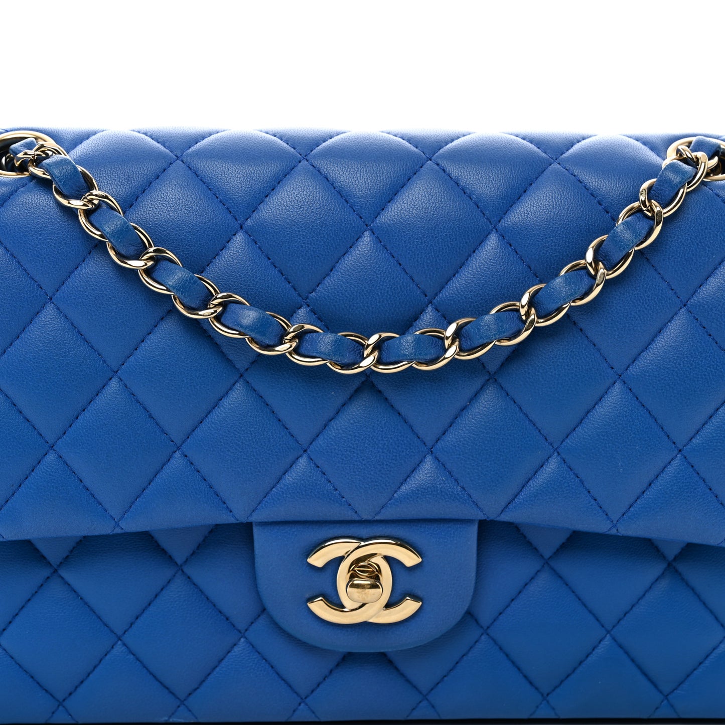 Lambskin Quilted Medium Double Flap Blue