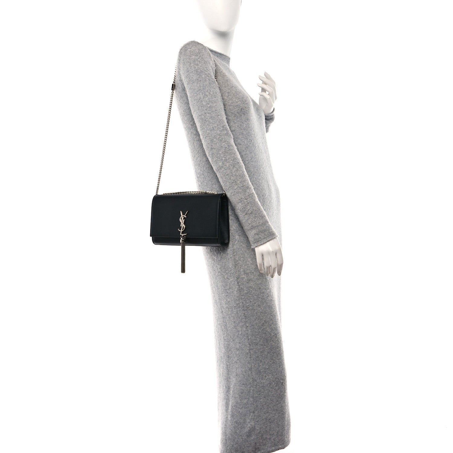 Saint Laurent Smooth Calfskin Medium Classic Monogram Kate Tassel Satchel Black 2 of 12