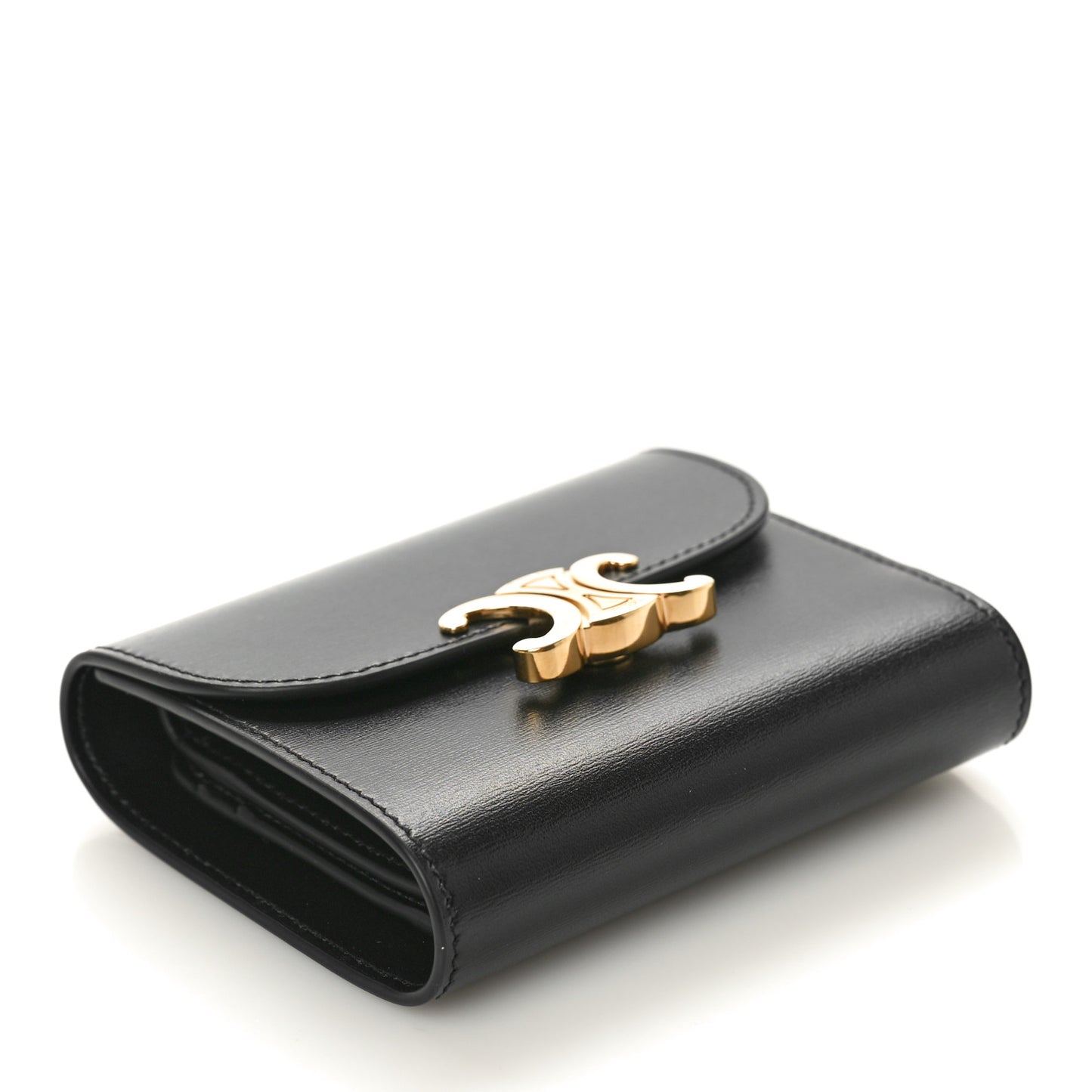 Shiny Calfskin Small Triomphe Wallet Black