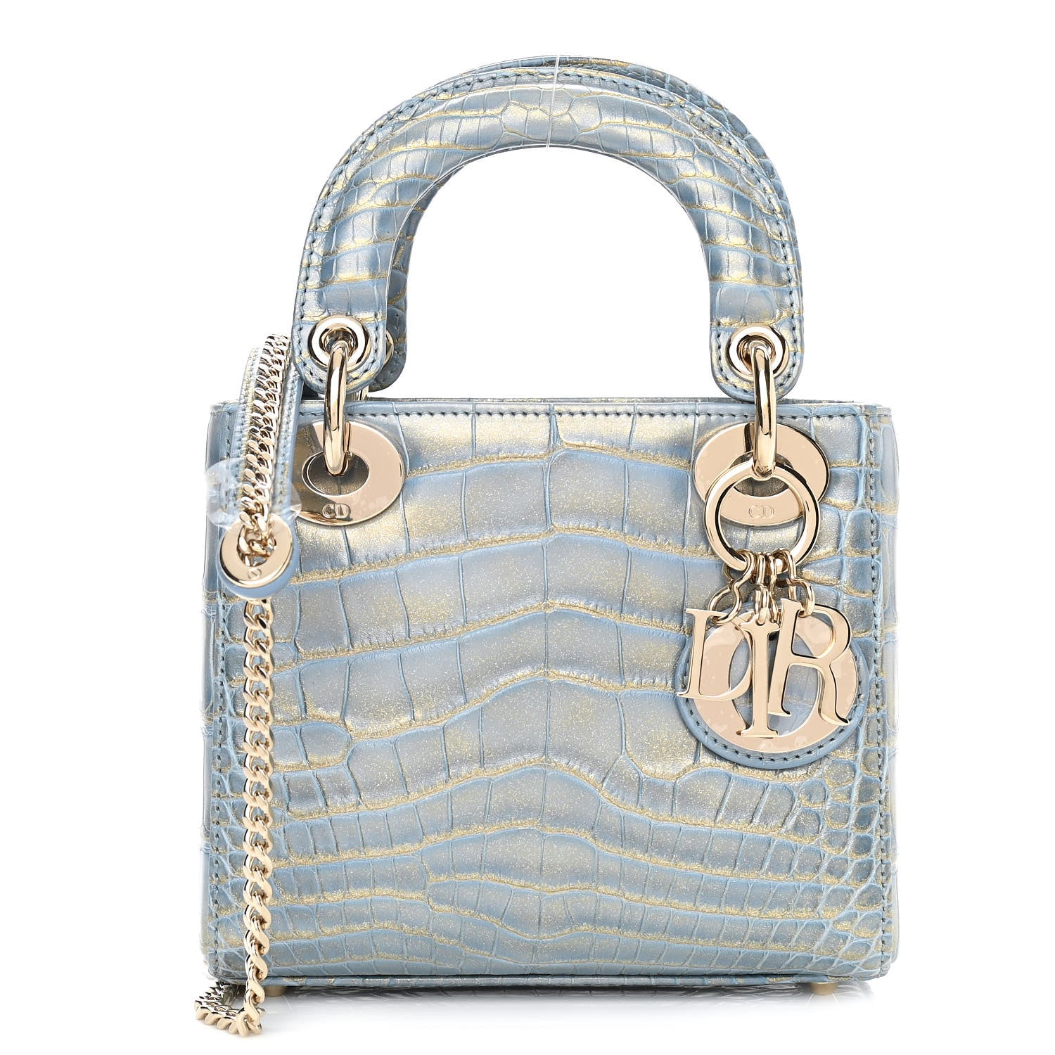 【希少】Christian Dior クリスチャン ディオール アルミニウム Christian Dior Metallic Alligator Mini Lady Dior Metal Blue