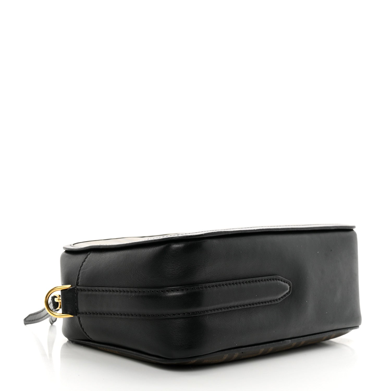 Fendi Glazed Fabric Vitello Century FF 1974 Stamp Patch Camera Case Mogano Panna Black 4 of 10