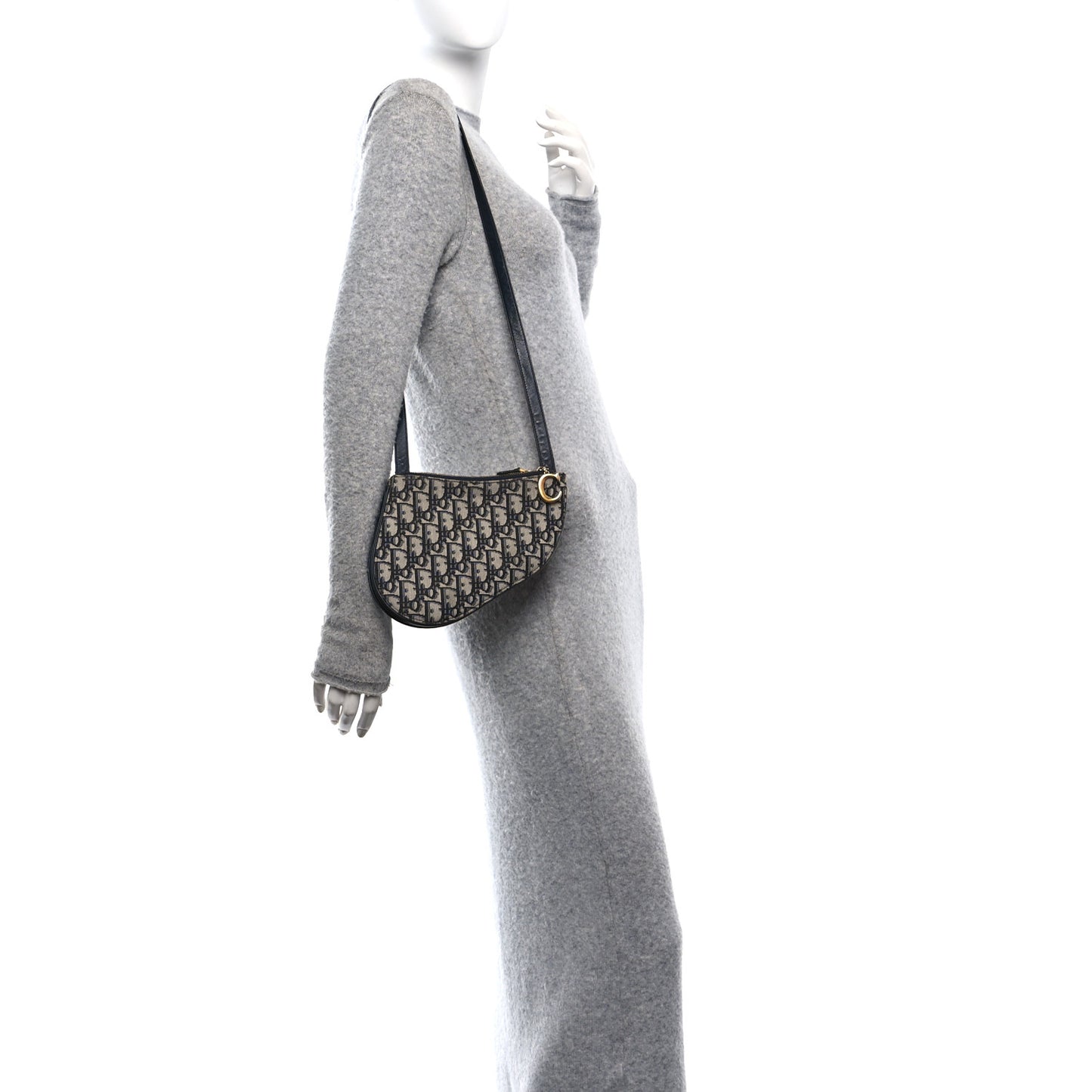 Oblique Saddle Pouch With Strap Navy Blue