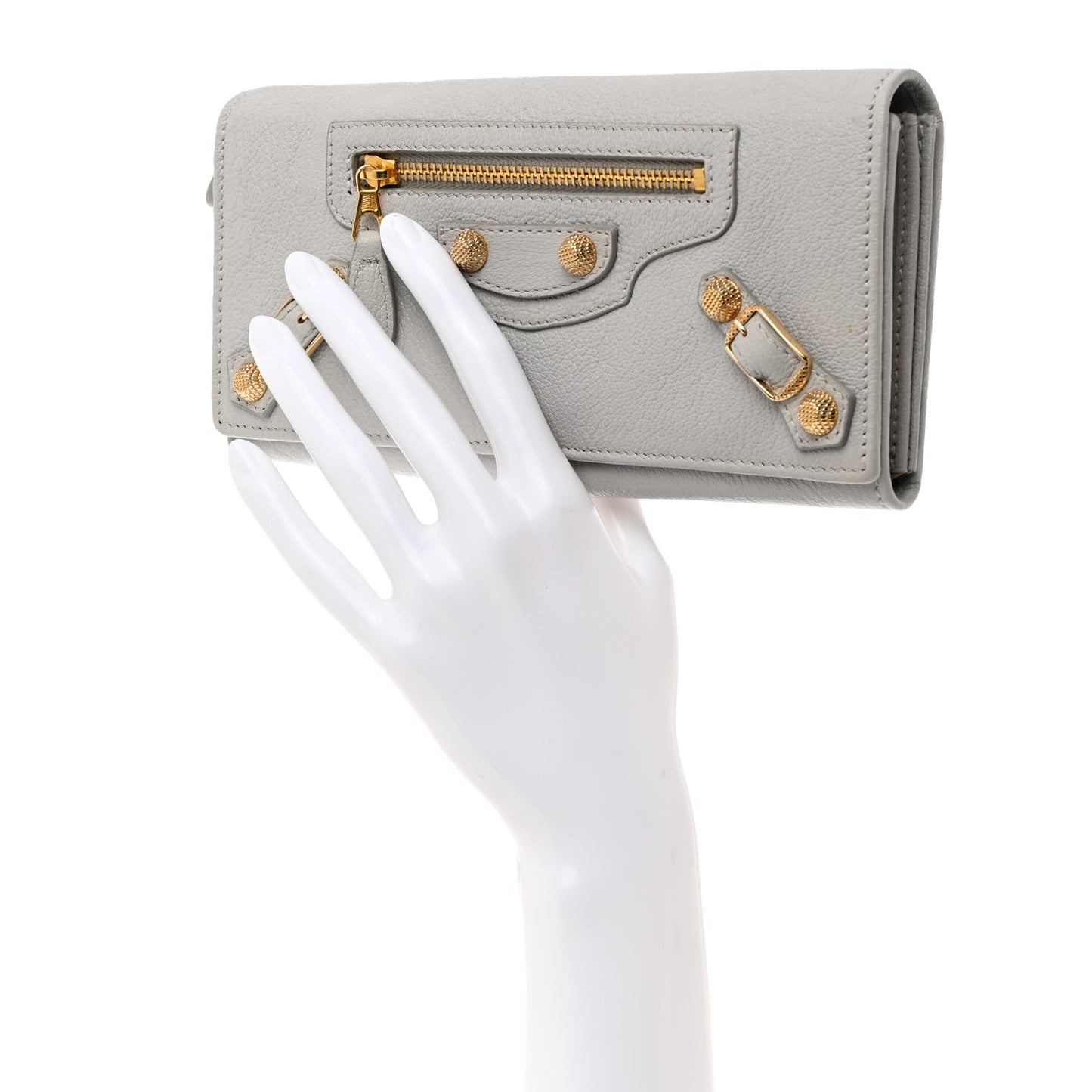 Chevre Giant 12 Gold Hardware Wallet Gris Cement